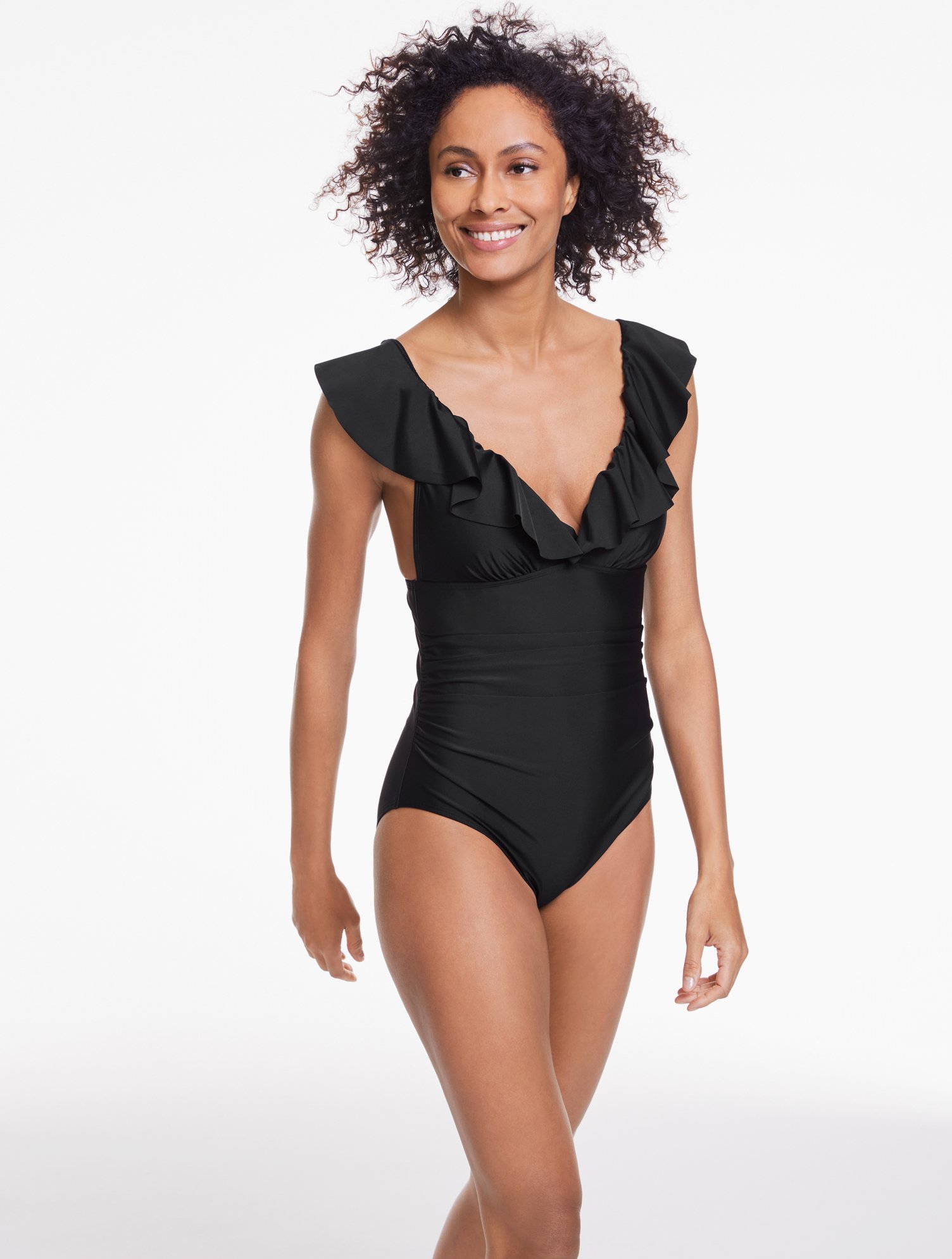 Aqua Club Ruffle V-Neck One-Piece Swimsuit