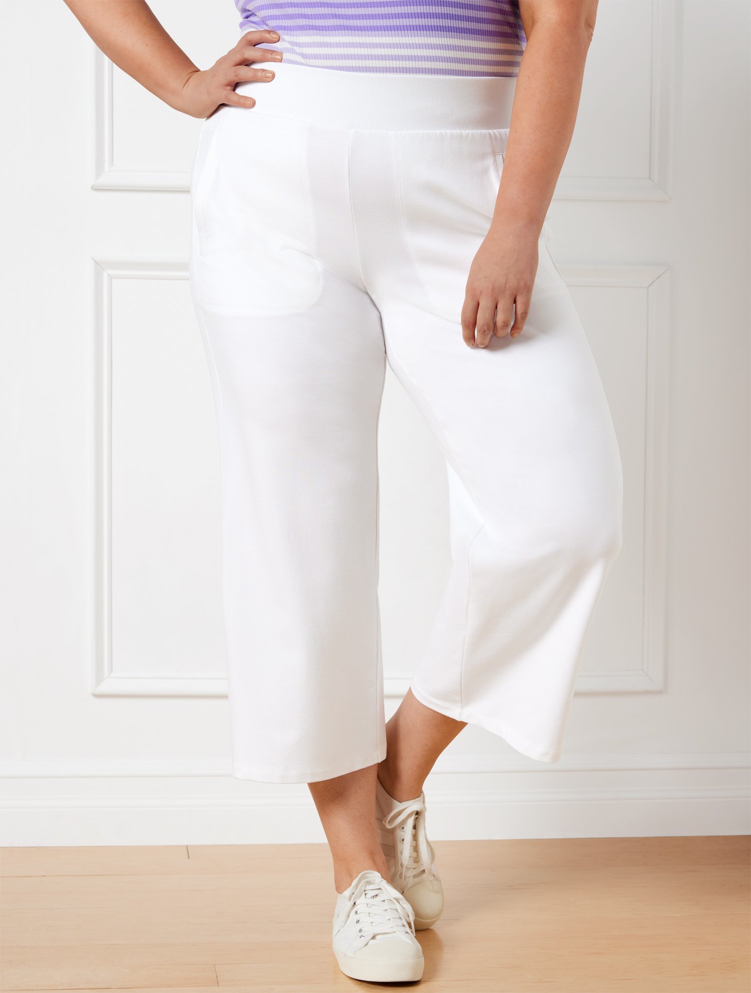 Talbots Modal French Terry Wide Crop Pants - White - 3x