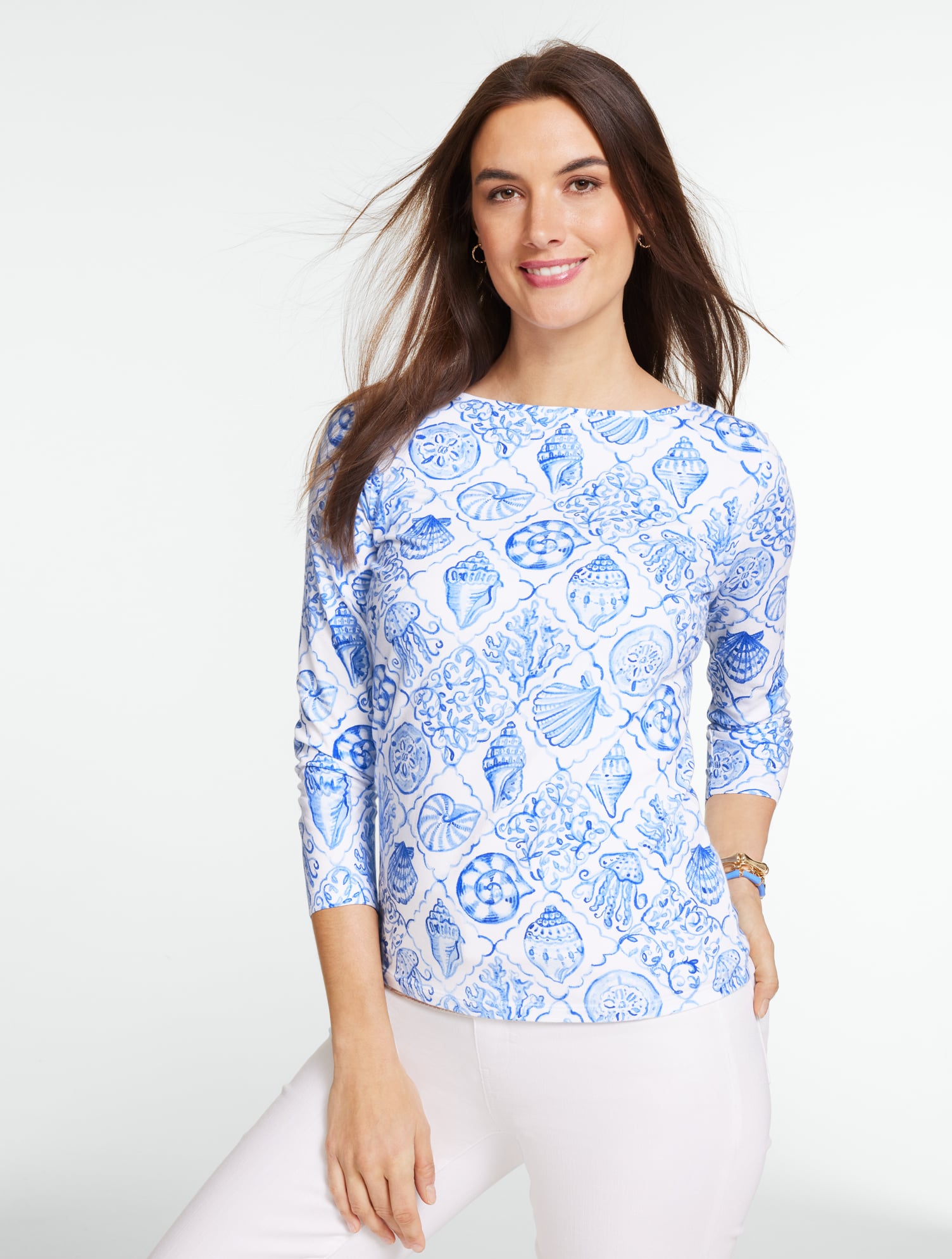 トップス drawdrawers Flower Dots Boat NeckLongTee Bateau Neck Tee - Garden Dot | Talbots