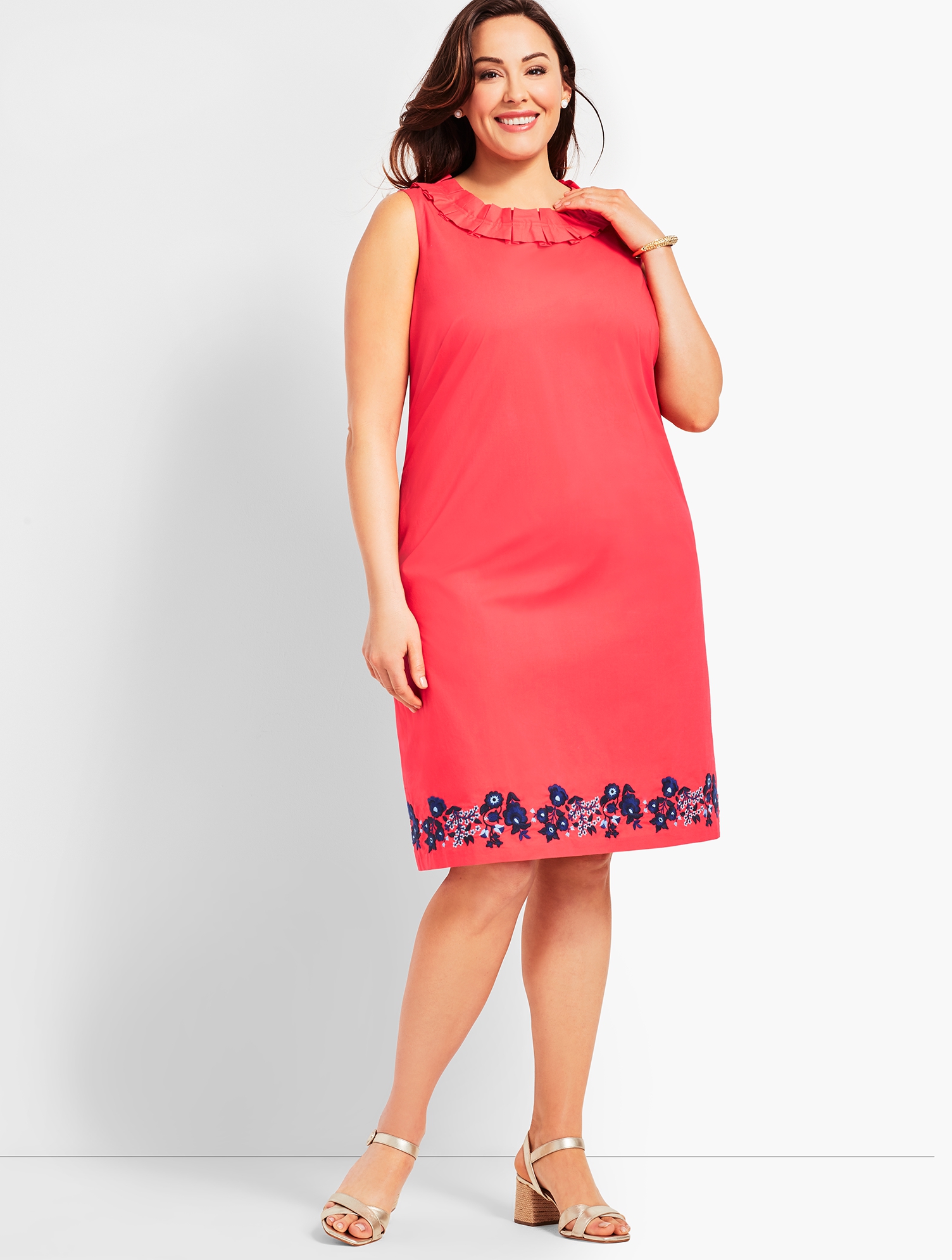 Embroidered Pleat-Neck Shift Dress | Talbots Embroidered Pleat-Neck Shift Dress | Talbots