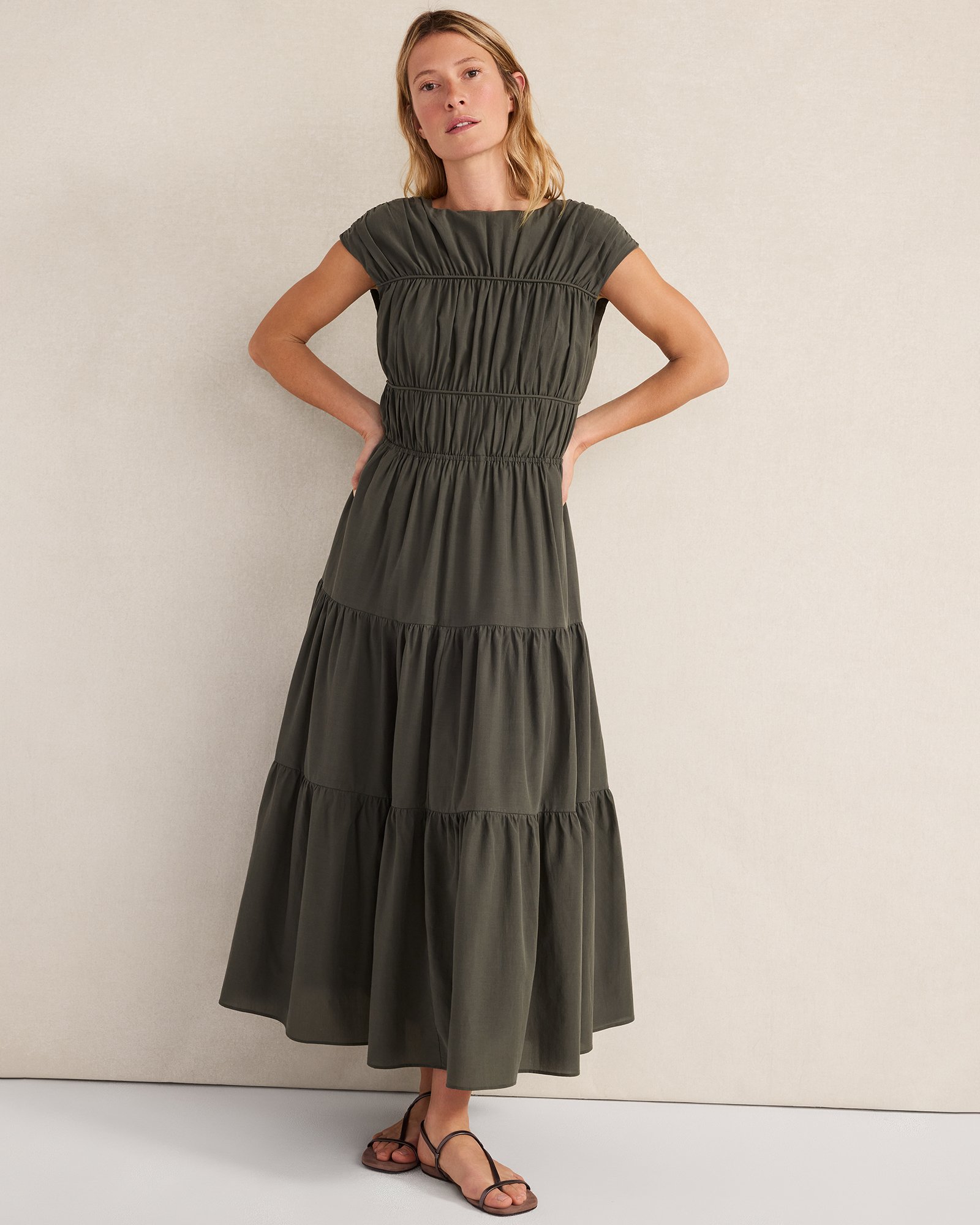 Cotton Voile Rouched Maxi Dress