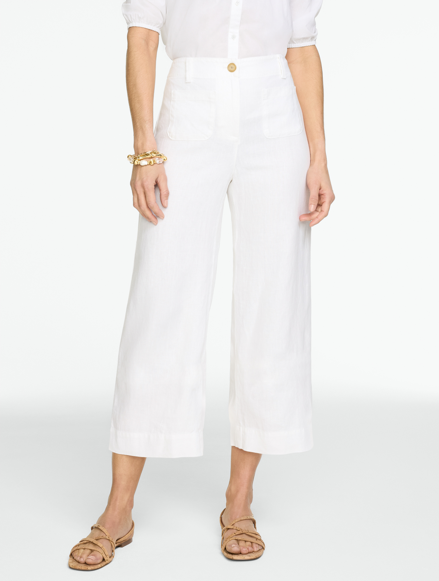 Washed Cotton Wide Crop Patch Pocket Pants