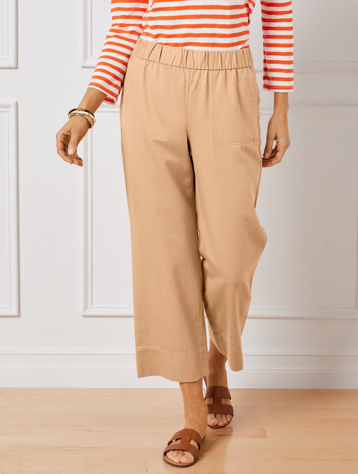 Talbots Petite - Pull-on Wide Crops Pants - Solids - Rattan - Small