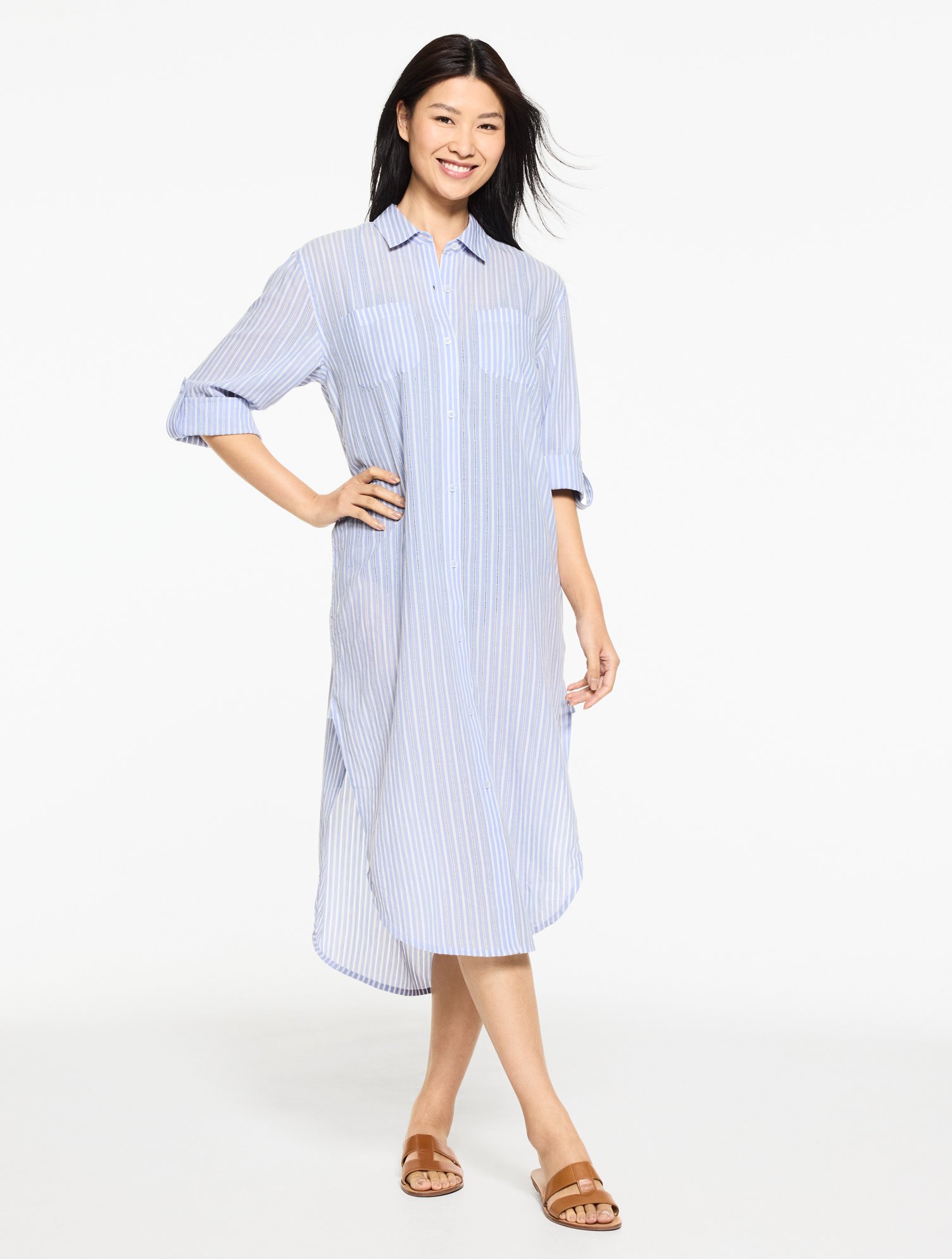 Aqua Club Long Shirt Cover-Up - Stripe