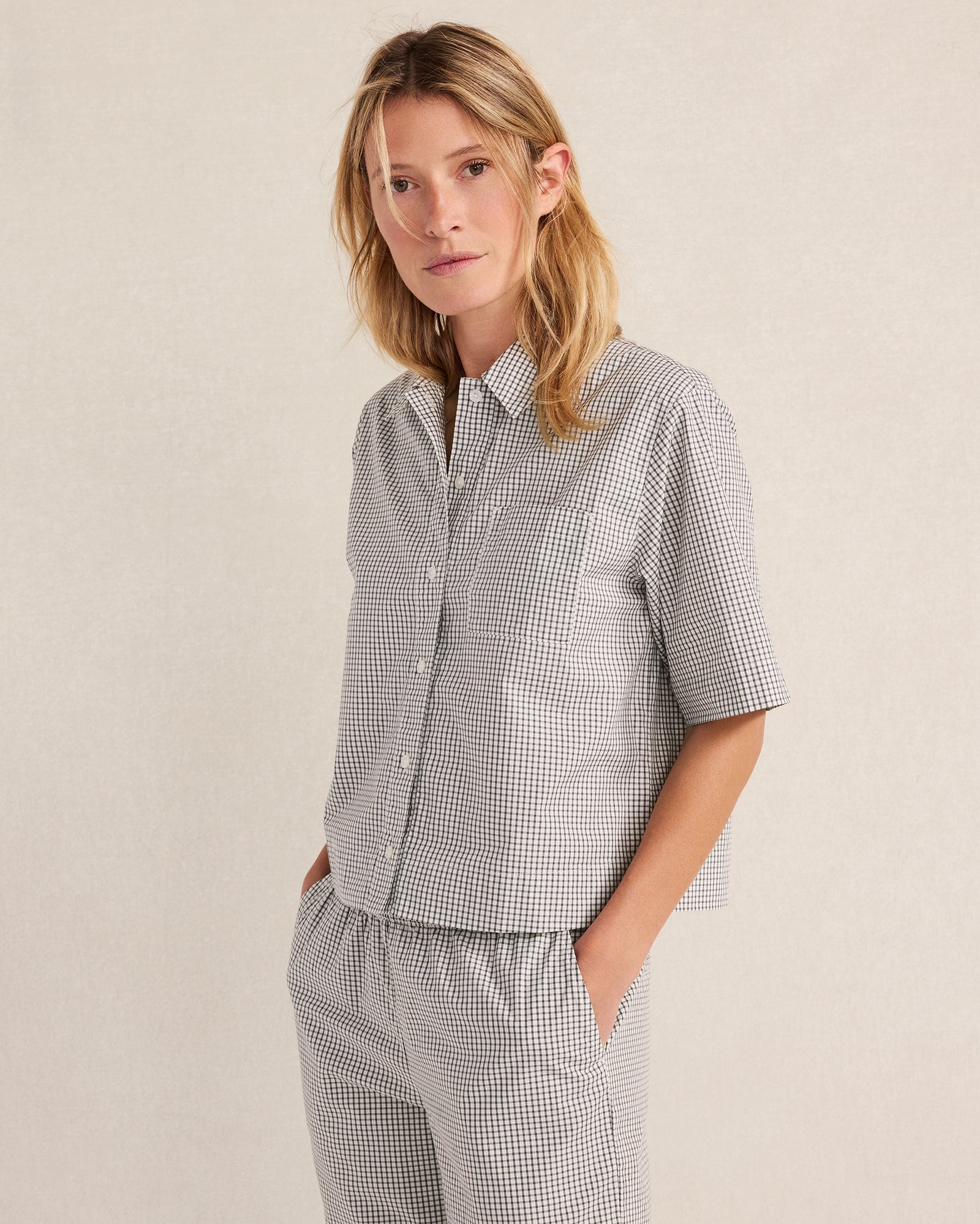 Organic Cotton Poplin Gingham Pajama Top