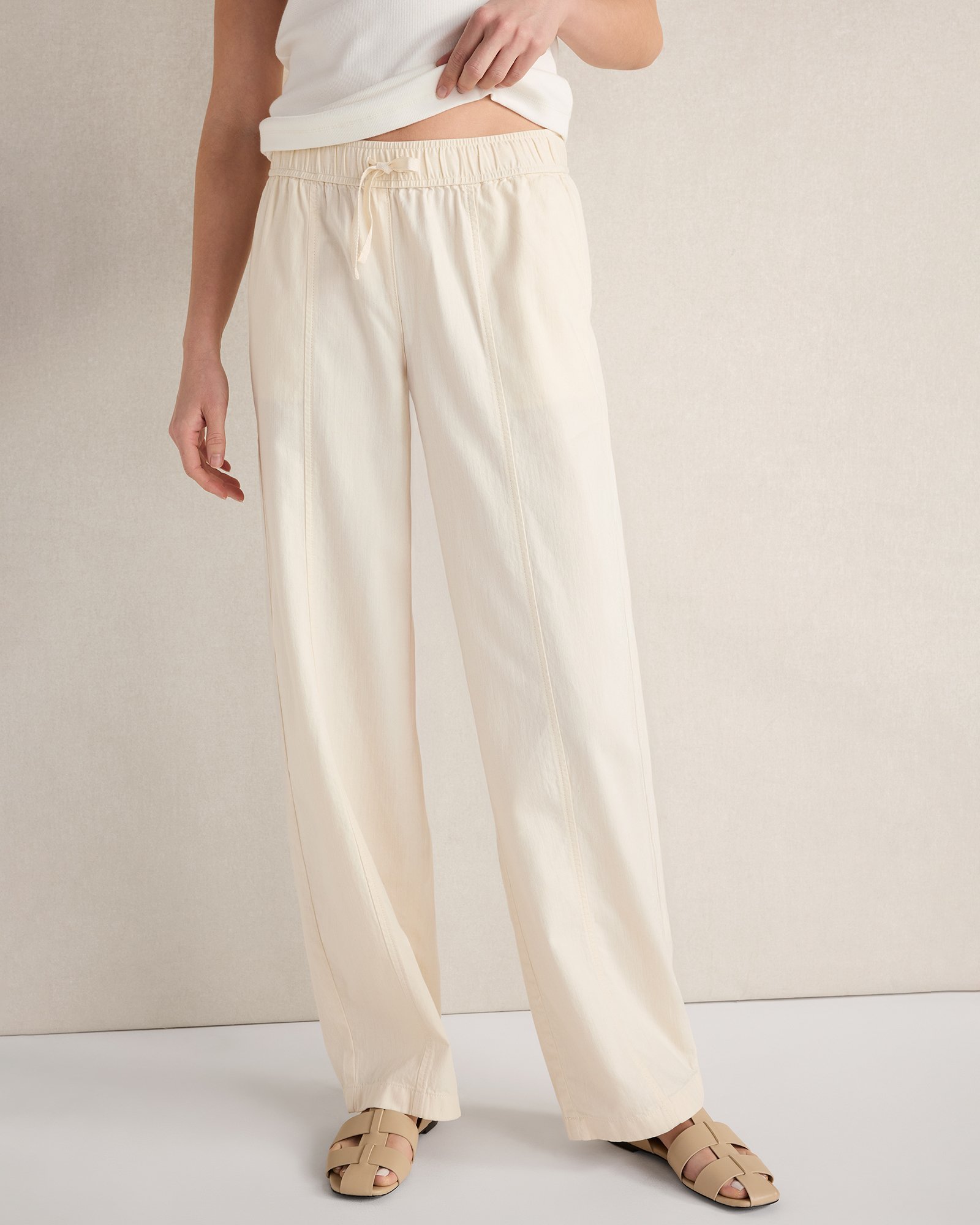 Cotton Ecru Denim Barrel Leg Pants