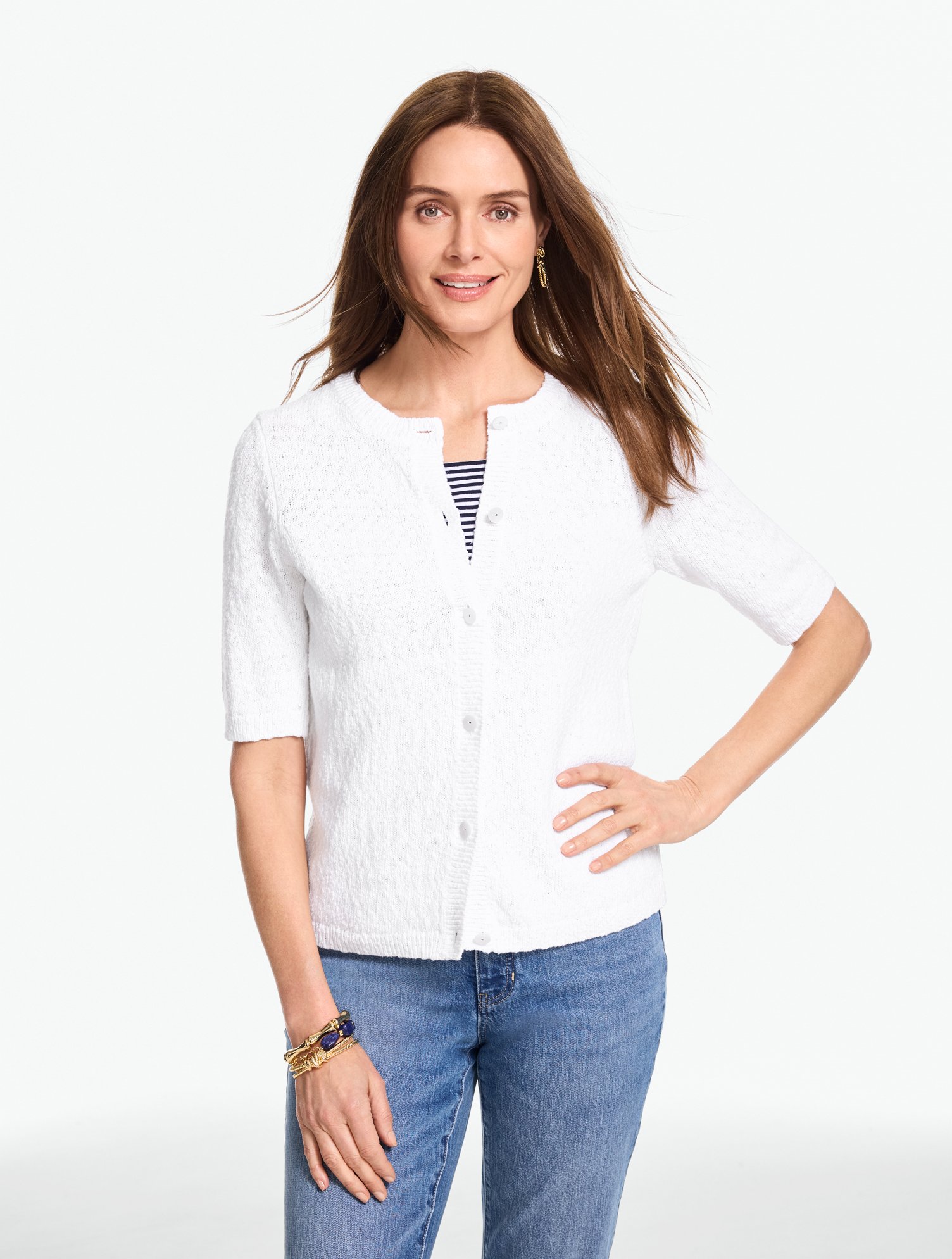 Elbow Sleeve Crewneck Cardigan