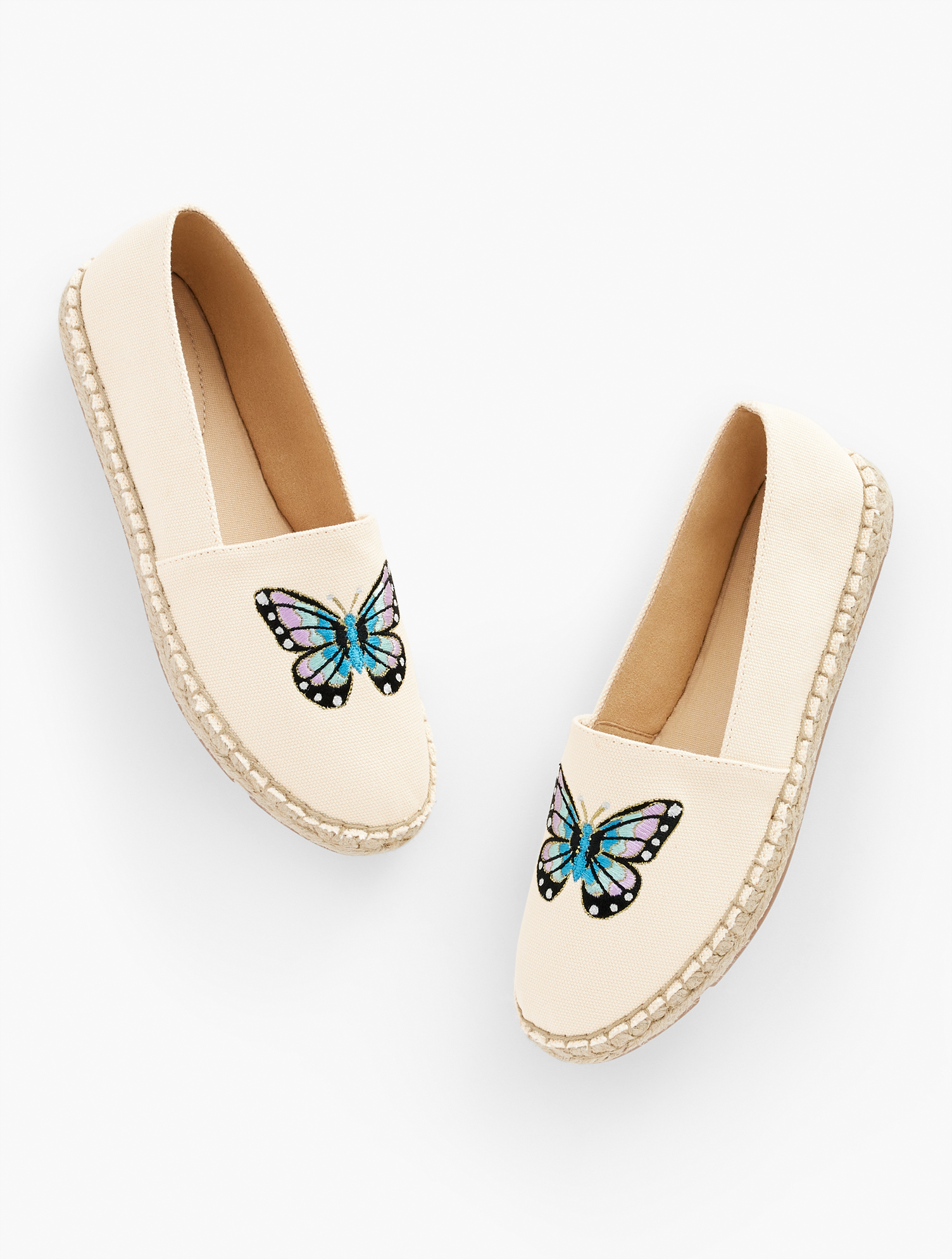 Talbots Izzy Embroidered Canvas Espadrilles - Butterfly - Natural - 8m - 100% Cotton