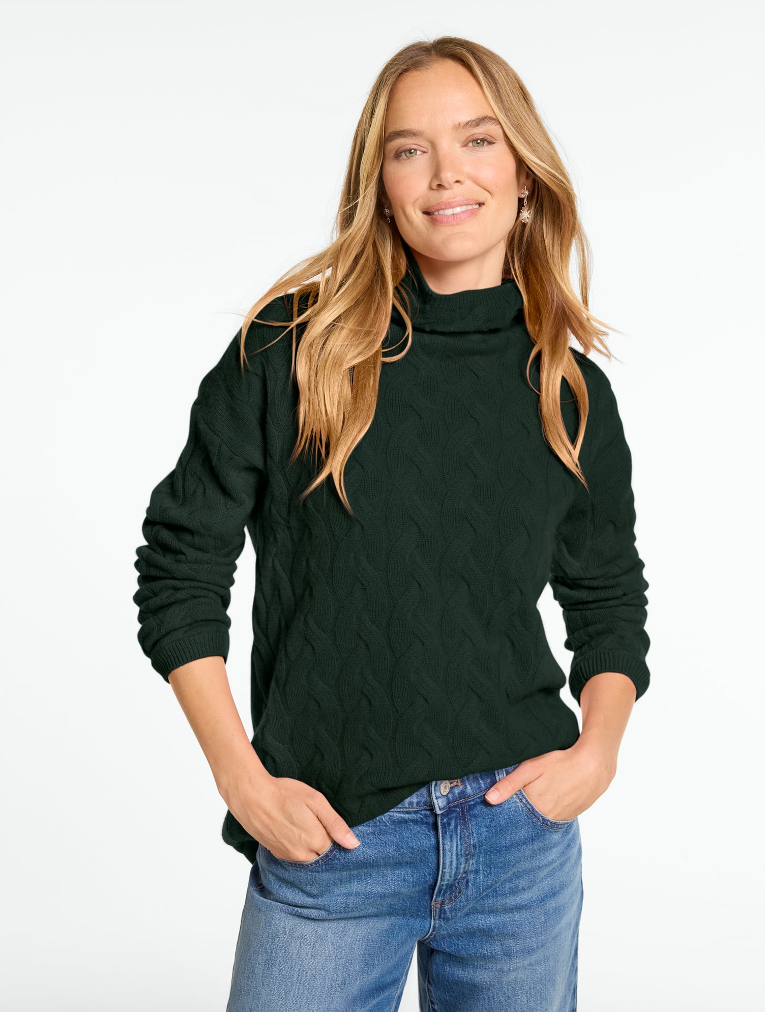 Cashmere Cable Knit Sweater - Pine Needle - XS Talbots