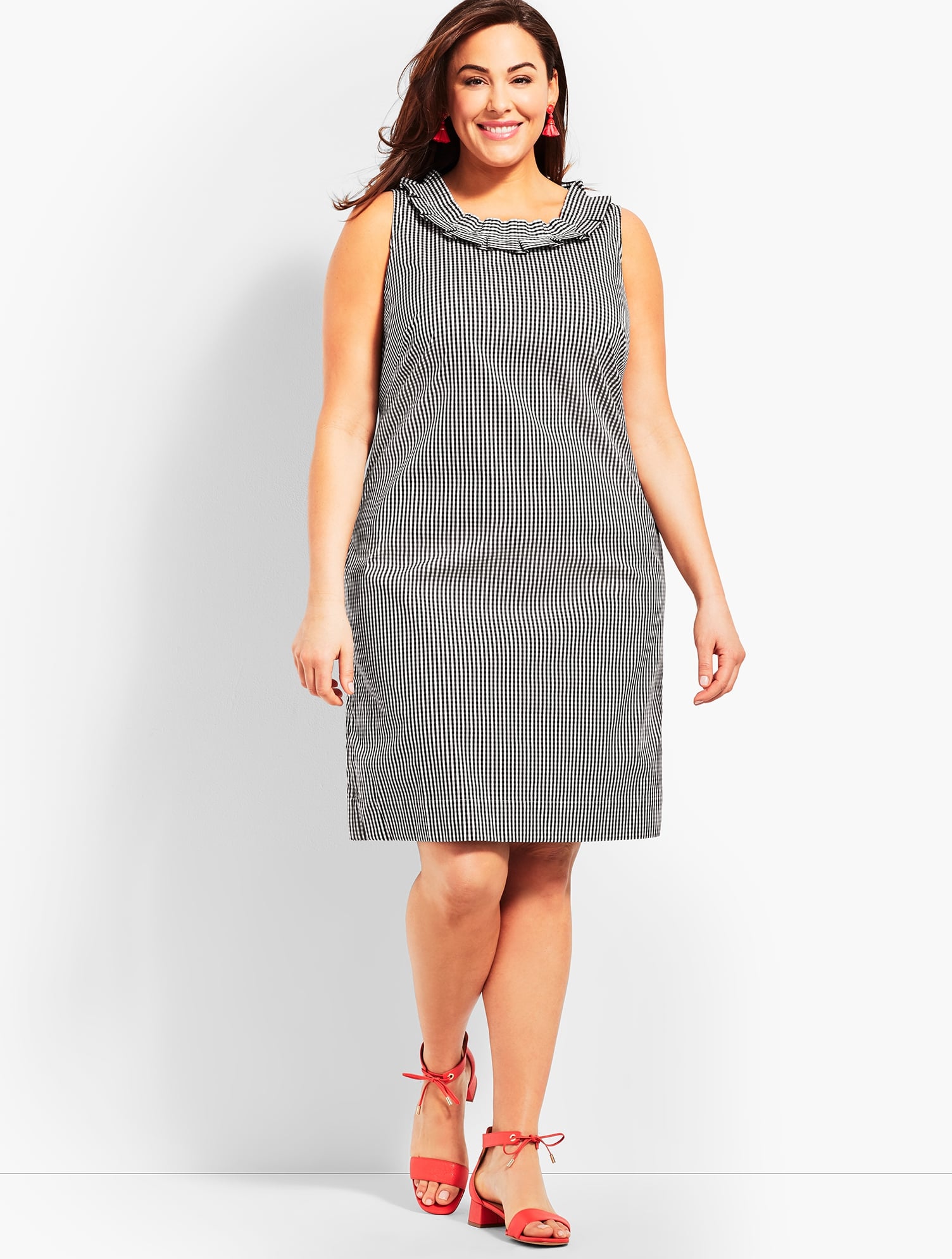 Gingham Pleated-Neck Shift Dress | Talbots