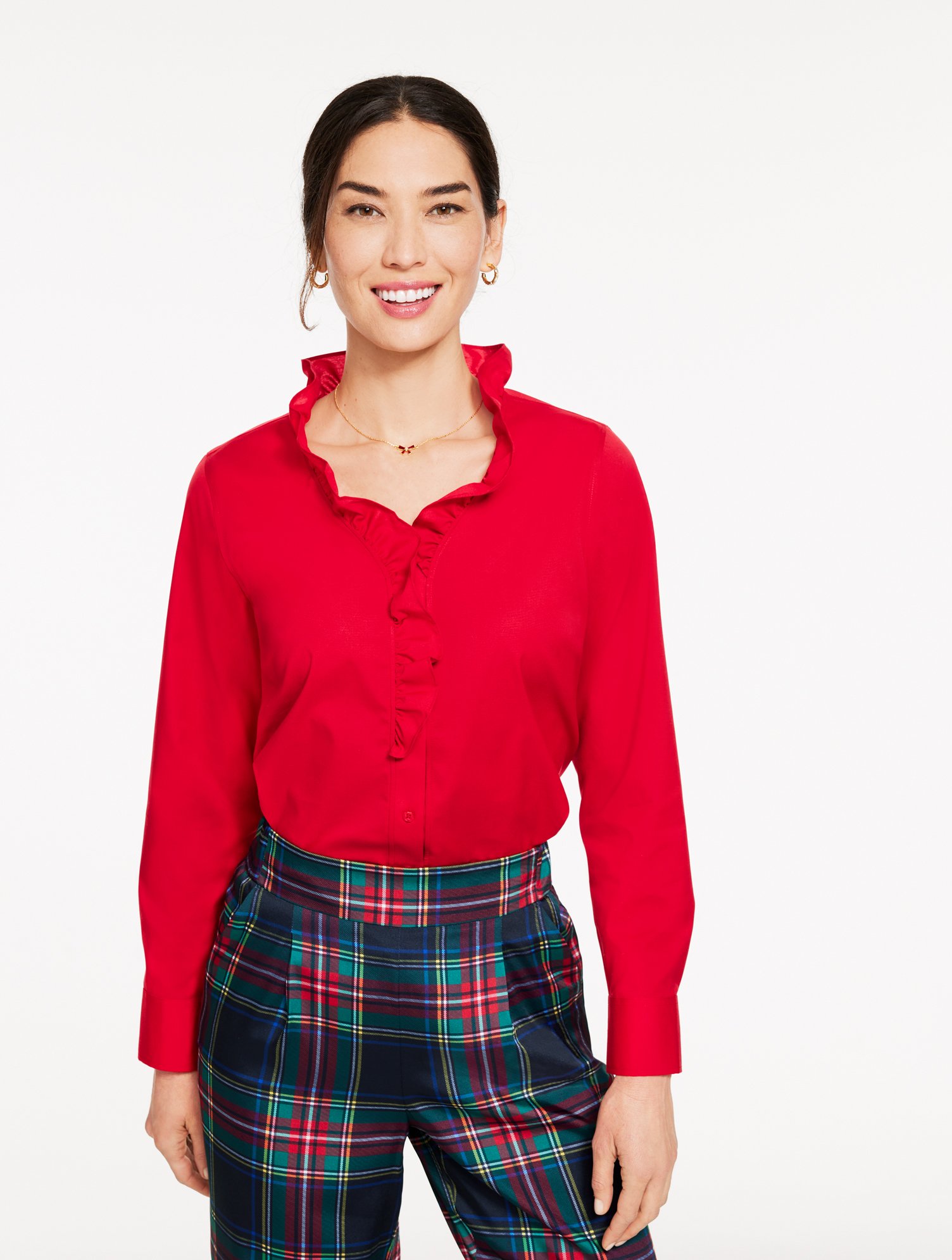 Talbots Plus Petite - Ruffle Non-iron Shirt - Red - 3x  In Red