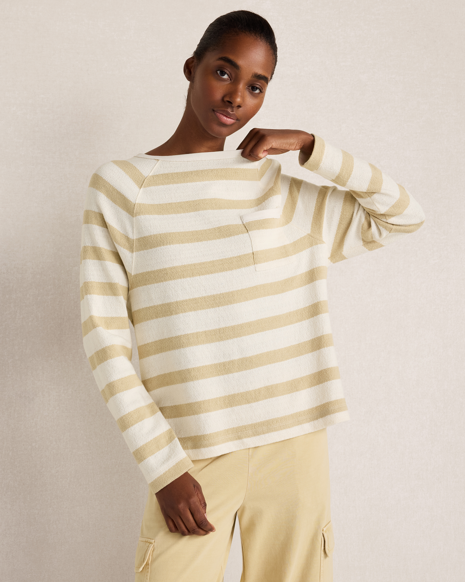 Cotton Slub Jersey Striped Raglan Top