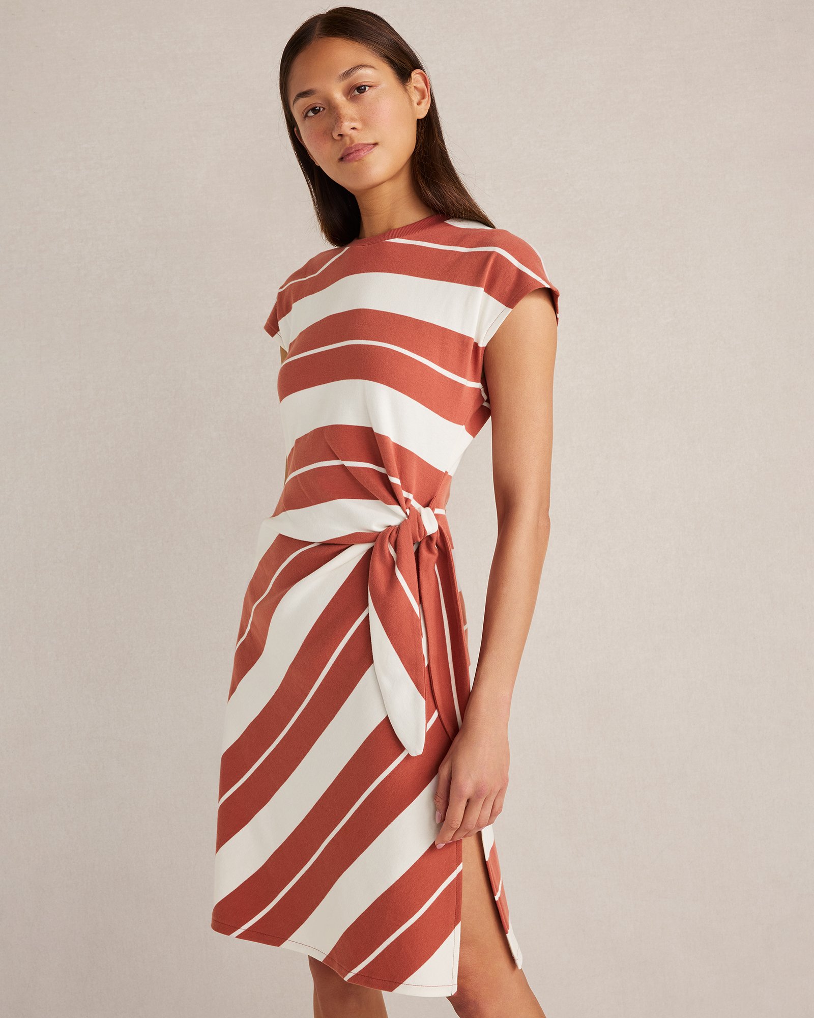 Organic Cotton Interlock Stripe Mini Knot Dress