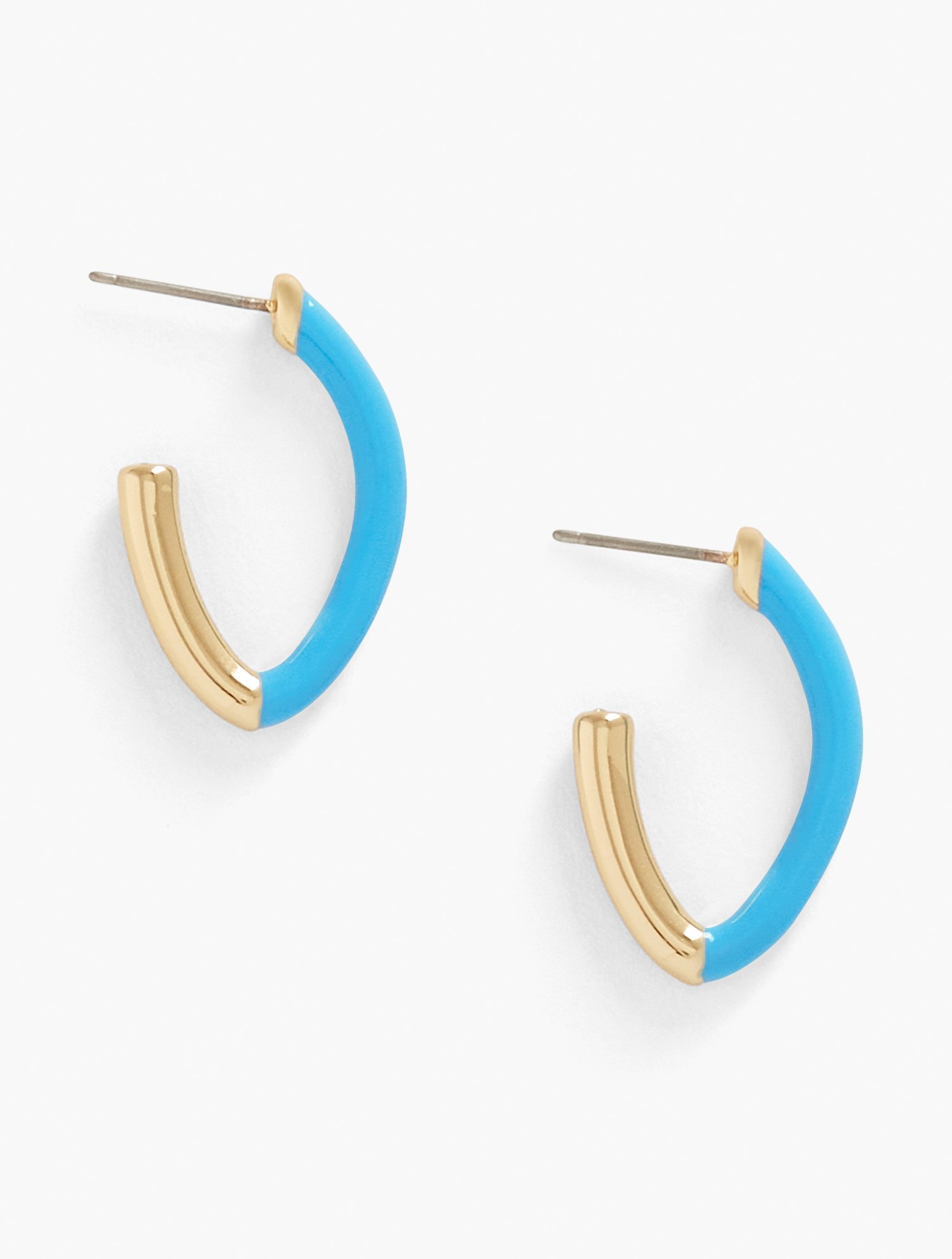 Talbots Enamel Hoop Earrings - Pool Blue/gold - 001