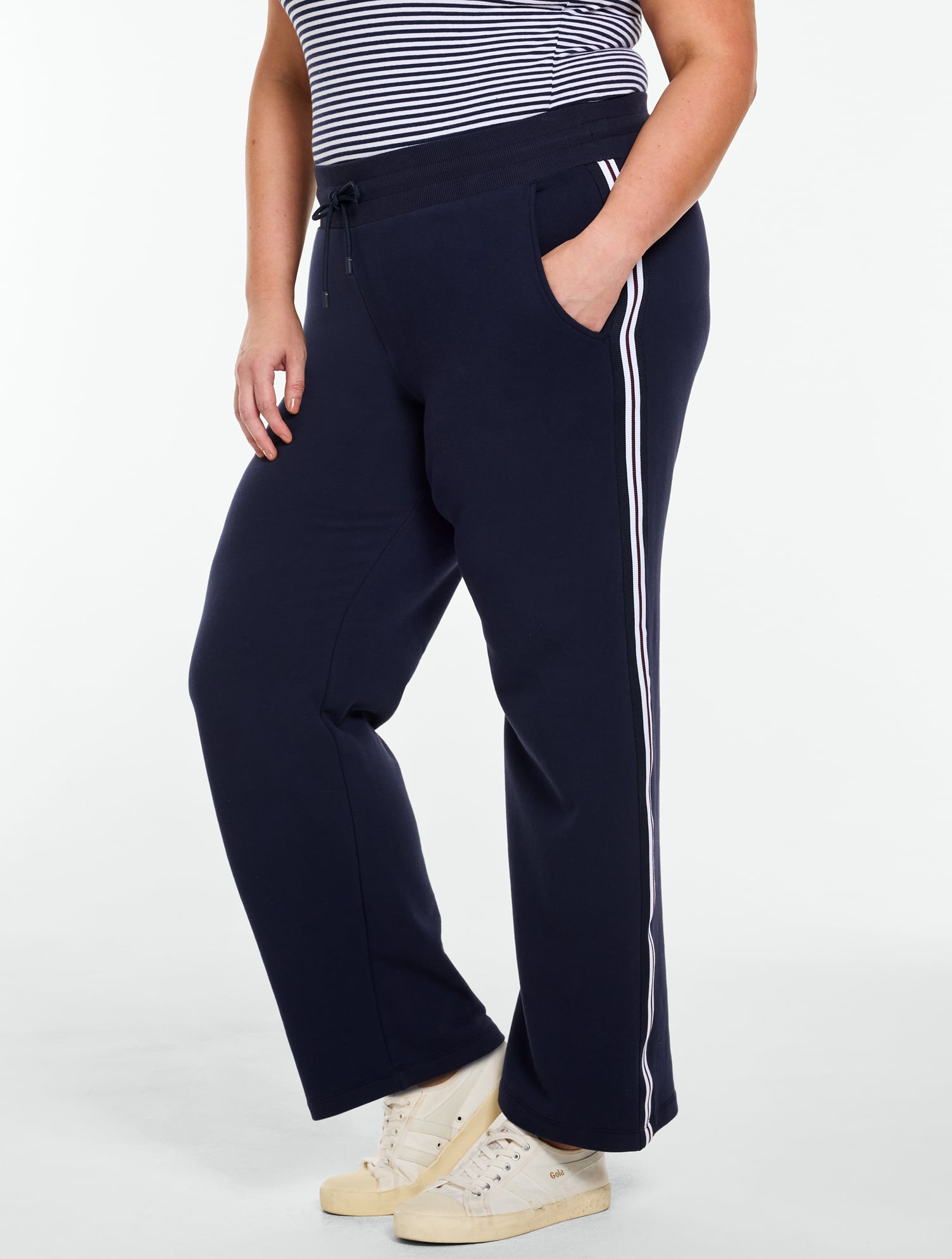 Cozy Fleece Wide Leg Pants - Side Stripe
