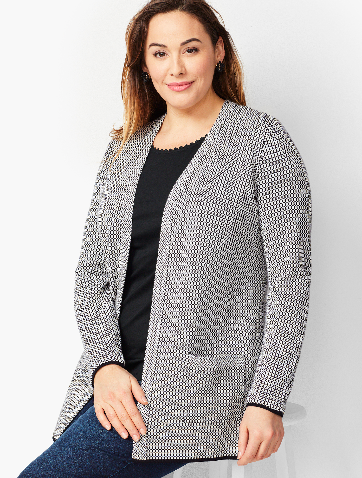 Ellos Plus Size Long Button Front Cardigan - V-Neck Acrylic/Nylon Knit Sweater