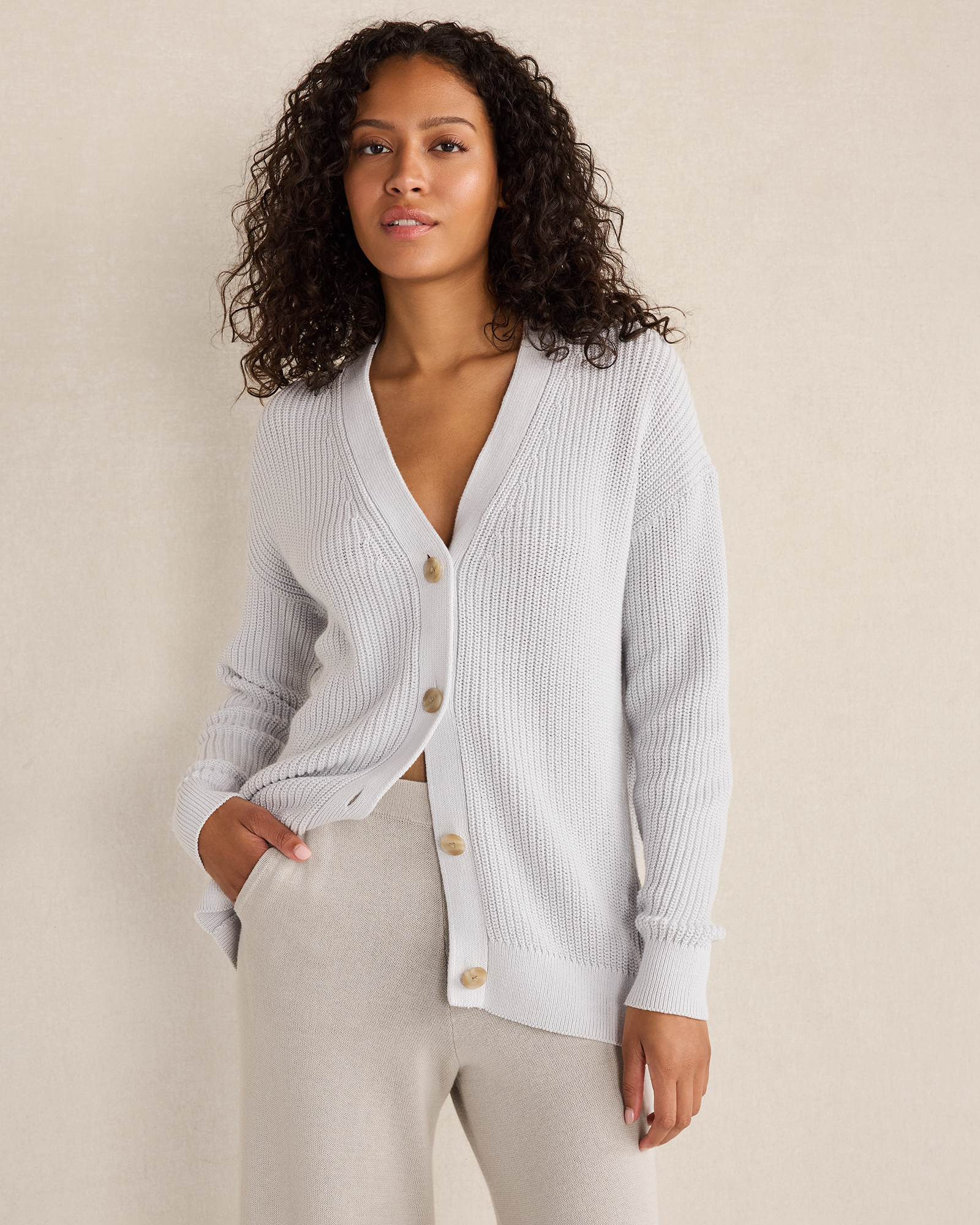 【サイズ2】High Density Cotton Knit Cardigan Cotton Mixed Stitch Double-Zip Cardigan | Haven Well Within