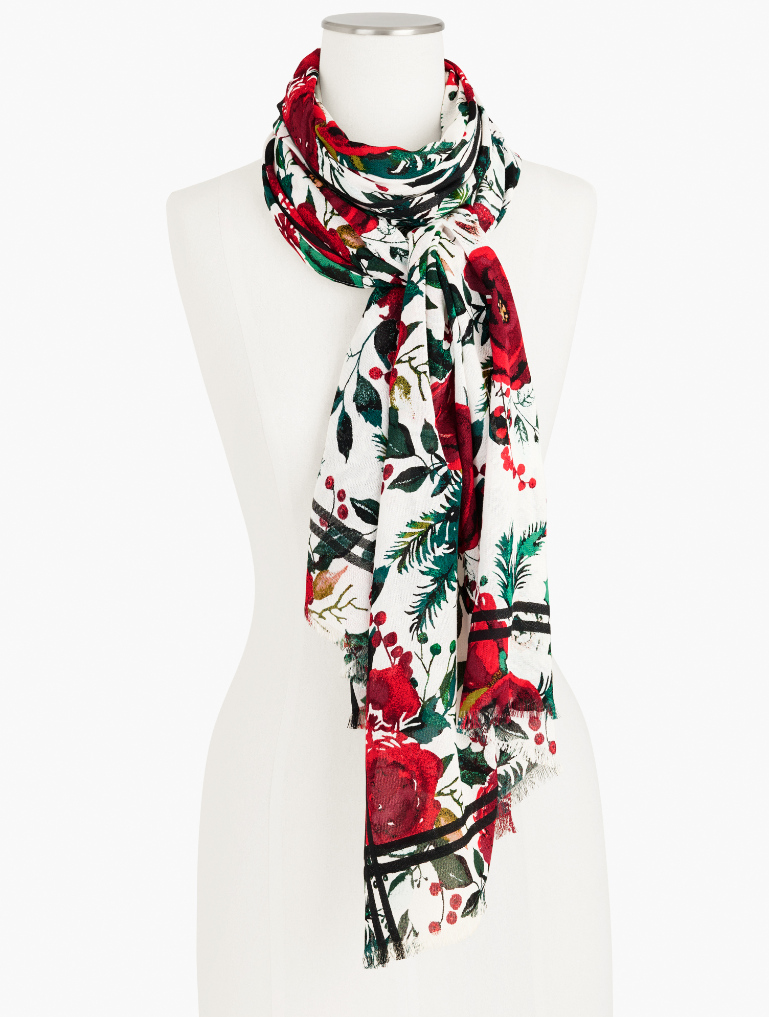 Talbots Winter Berries Oblong Scarf - Ivory - 001
