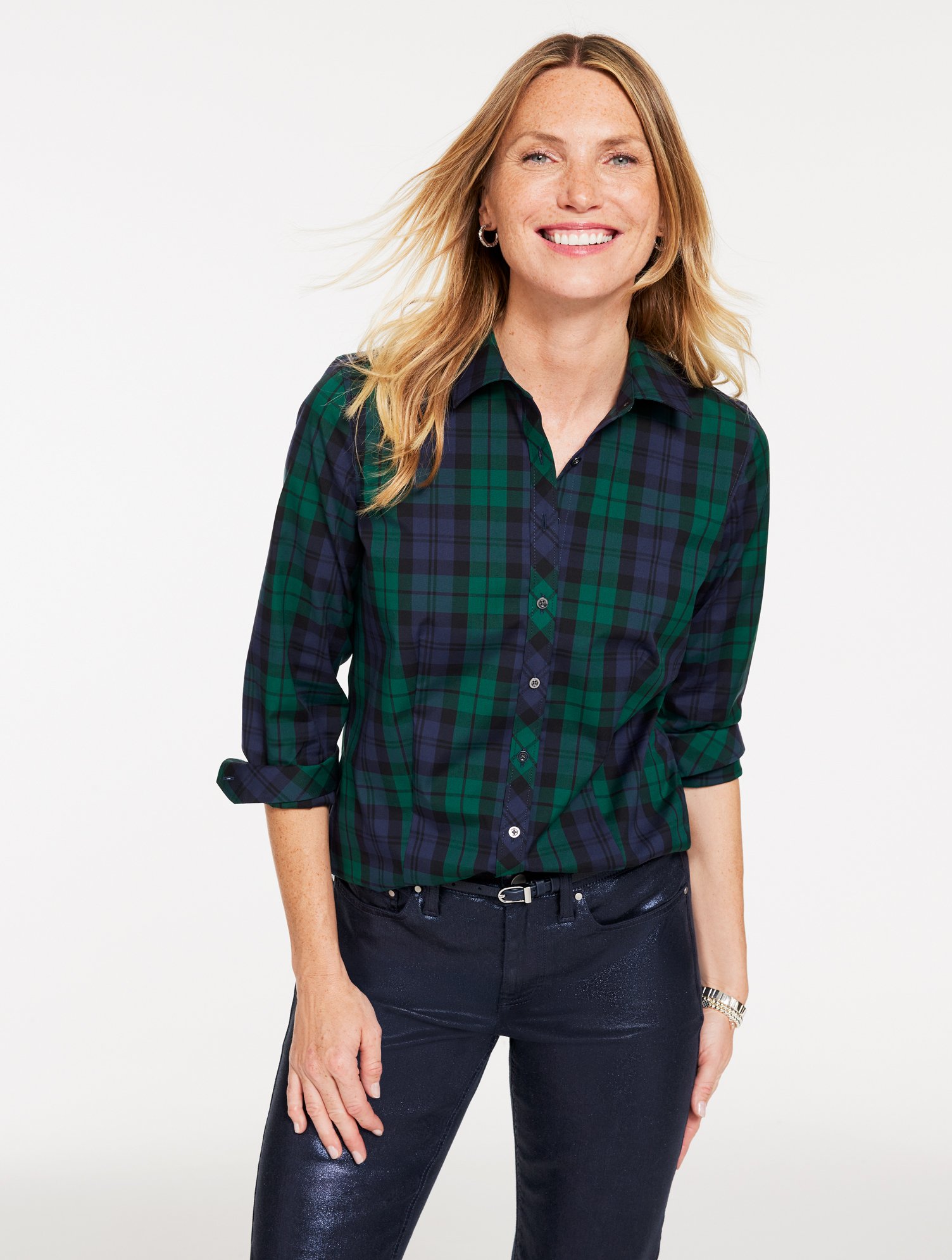 Talbots Plus Petite - Non-iron Perfect Shirt - Mistletoe Plaid - Black - 16 In Black