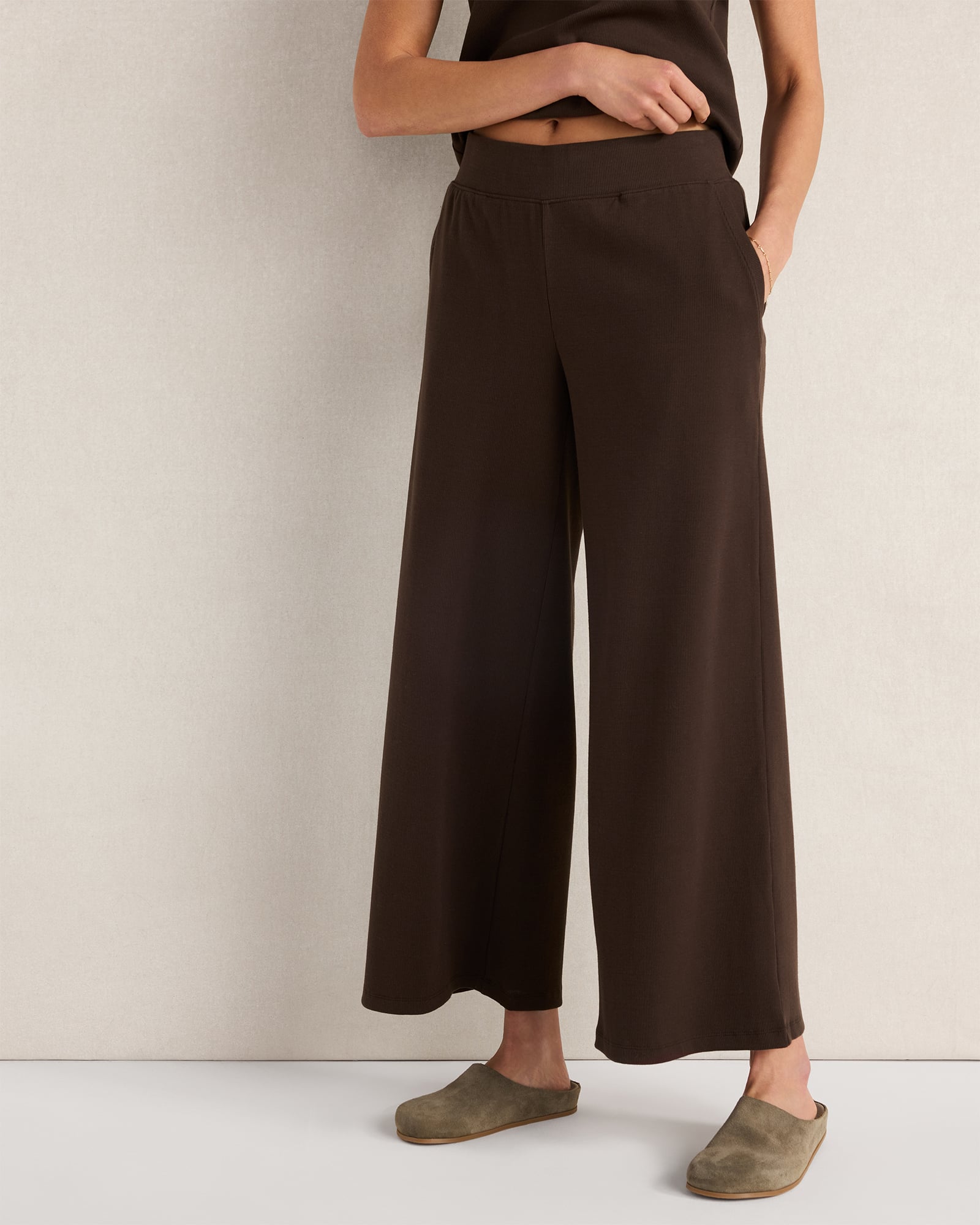 Organic Cotton Rib Knit Wide Leg Pants