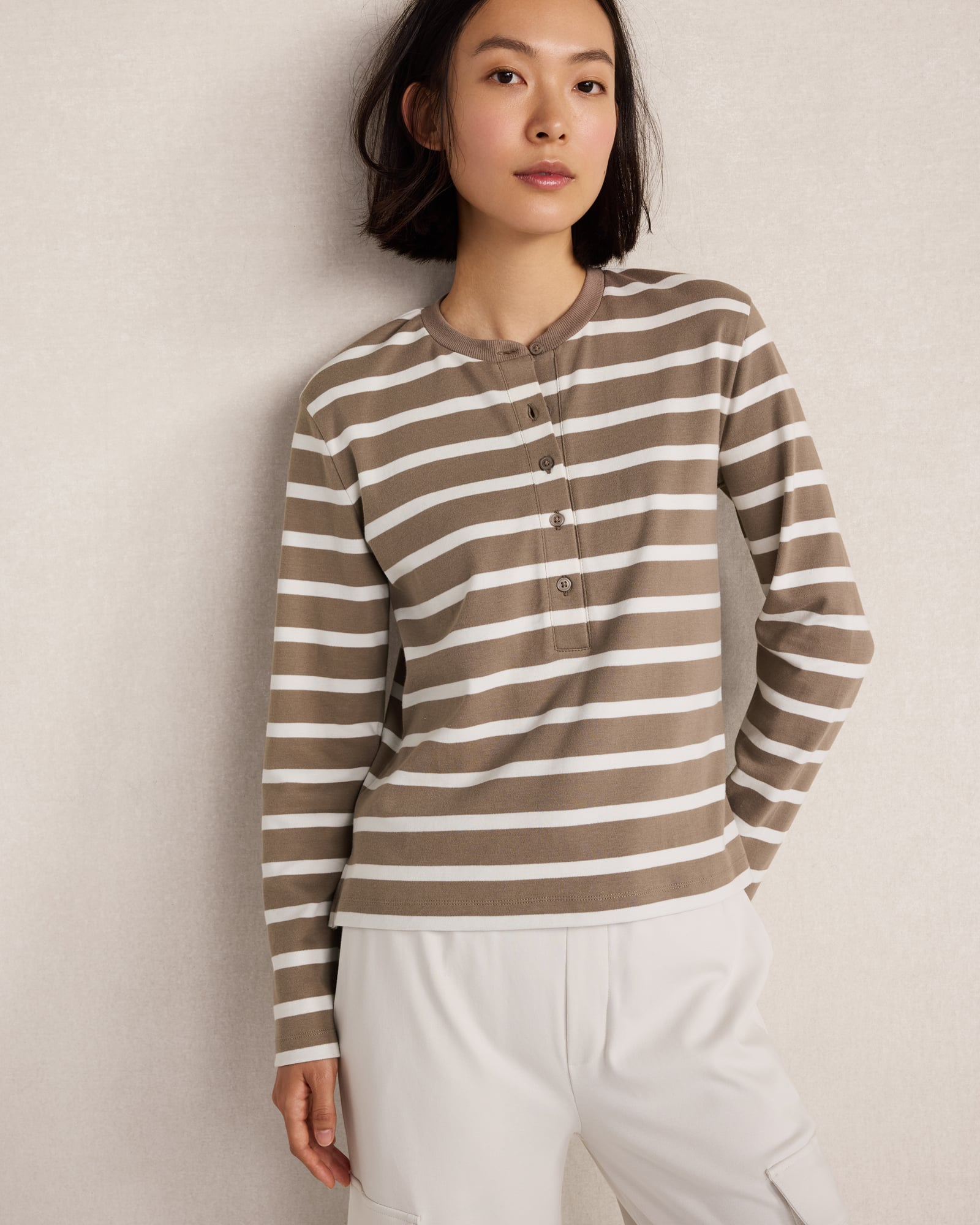 Organic Cotton Interlock Striped Henley Tee