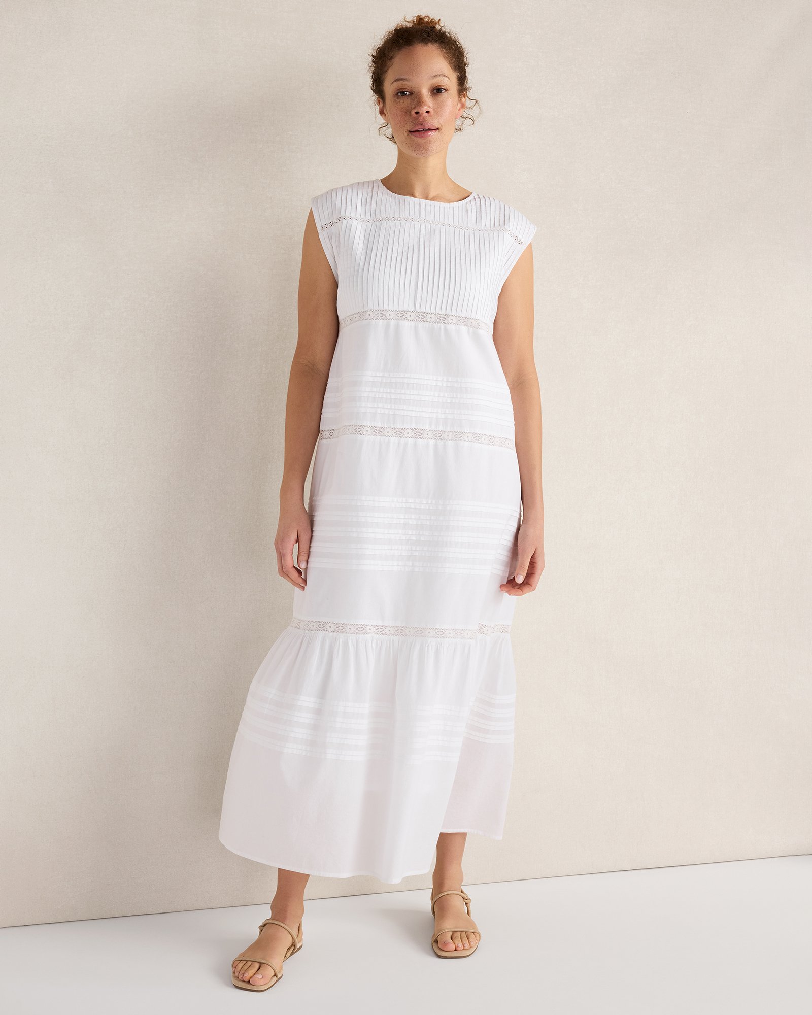 Organic Cotton Poplin Lace Trim Midi Dress