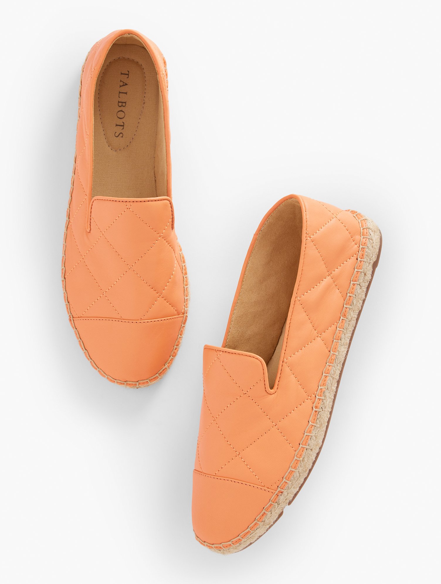 Talbots Izzy Nappa Leather Espadrille Flats - Quilted - Peach Sorbet - 9m