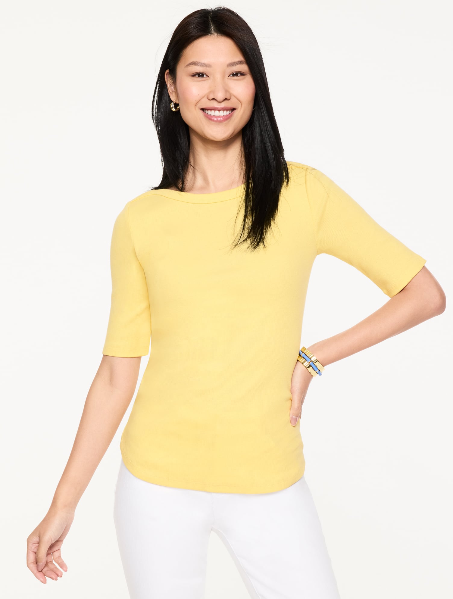 Zig Zag Stitch Elbow Sleeve Top | Talbots