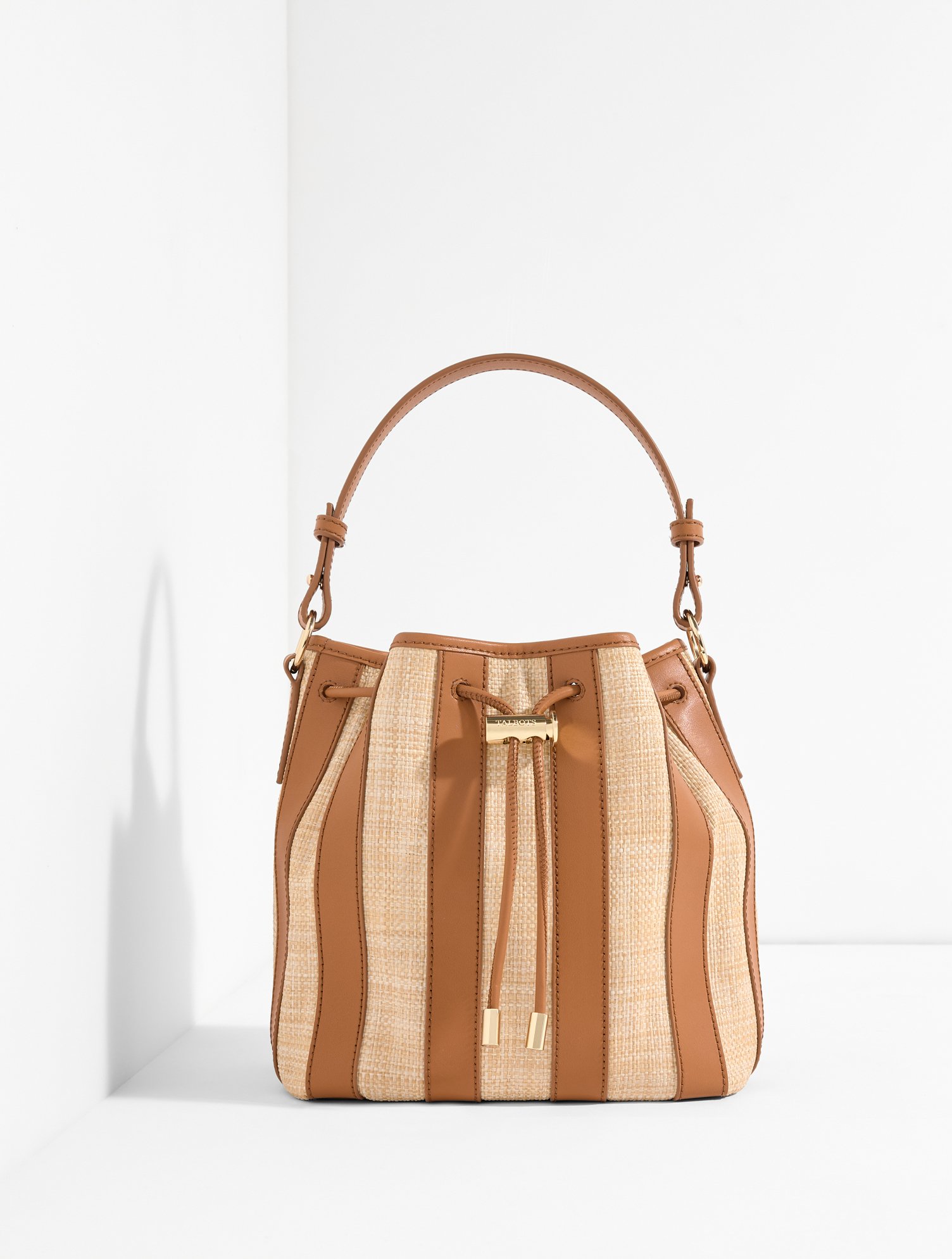 Raffia Leather Drawstring Crossbody Bag