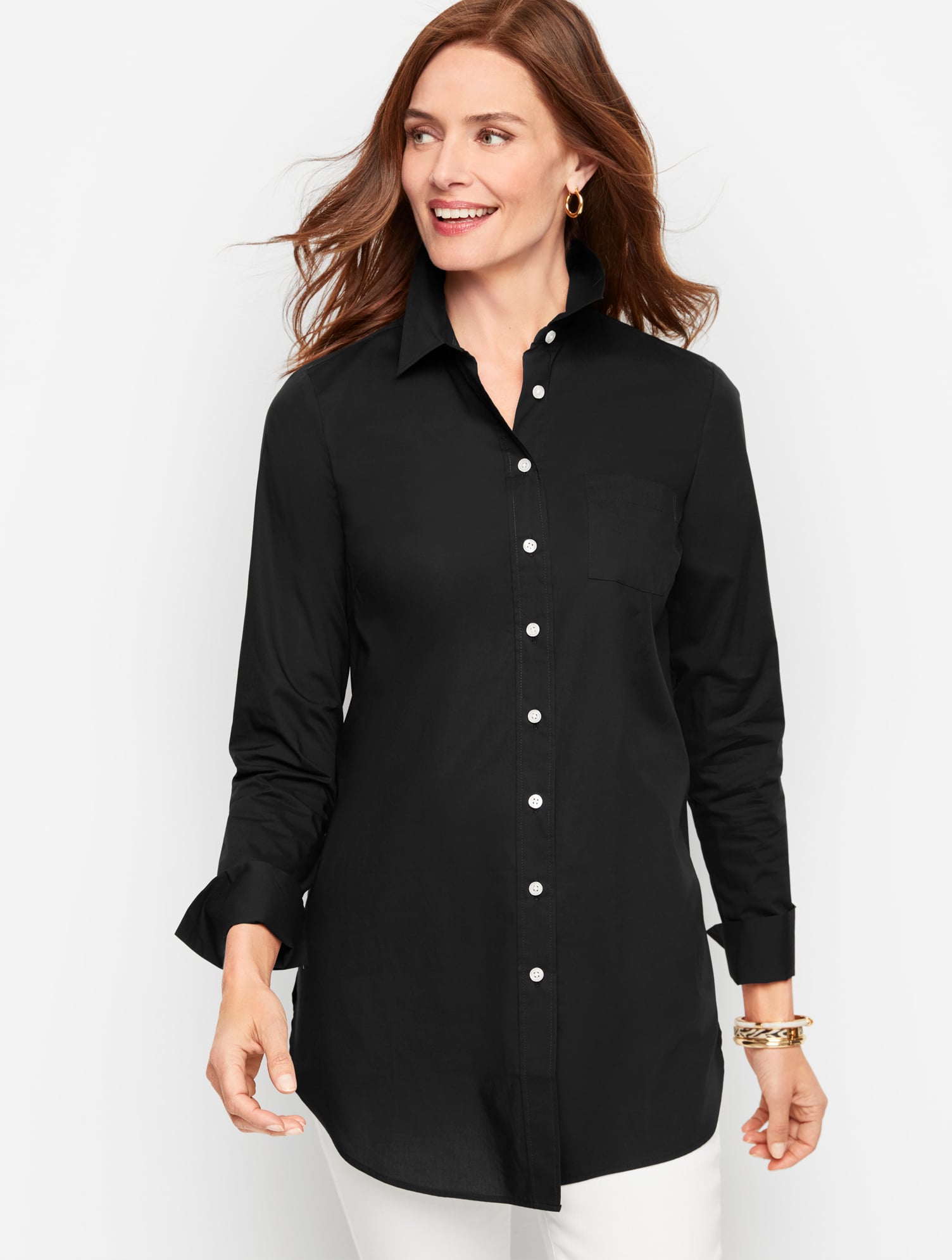 Boyfriend Shirt - Black - XS - 100% Cotton Talbots