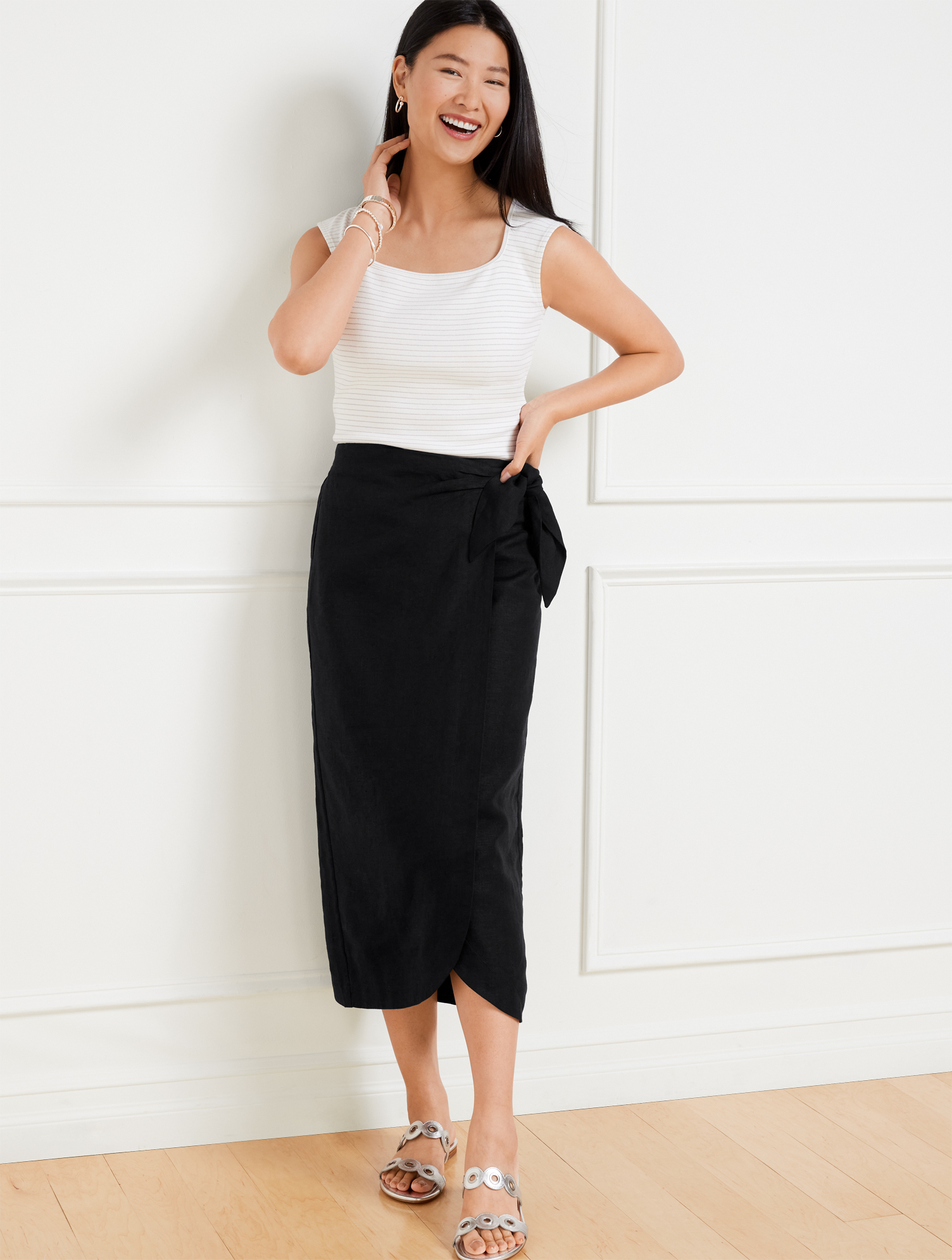 Tulip Hem Linen Midi Skirt | Talbots