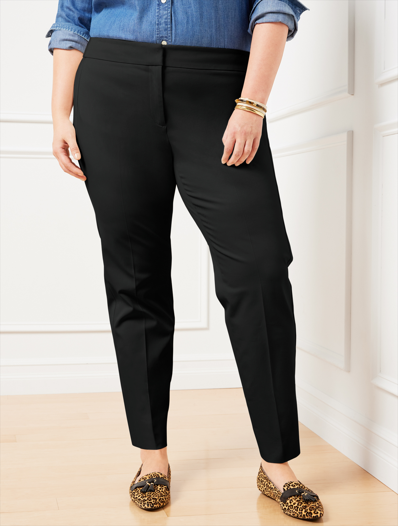 Talbots Plus Size - Plus Exclusive  Chatham Fly Front Ankle Pants - Solid - Curvy Fit - Black - 24