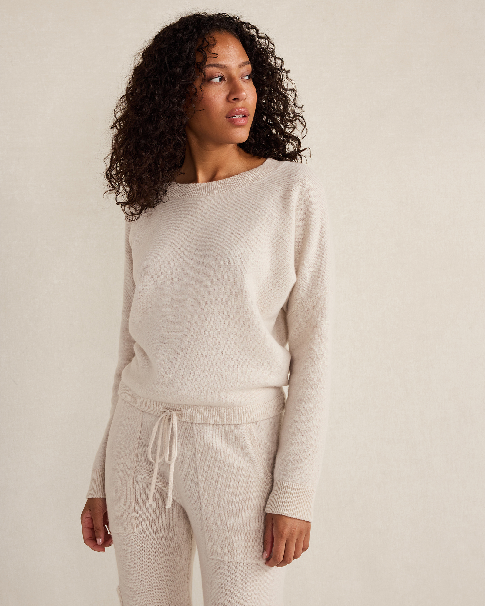 Cashmere Tie-Front Crewneck Sweater