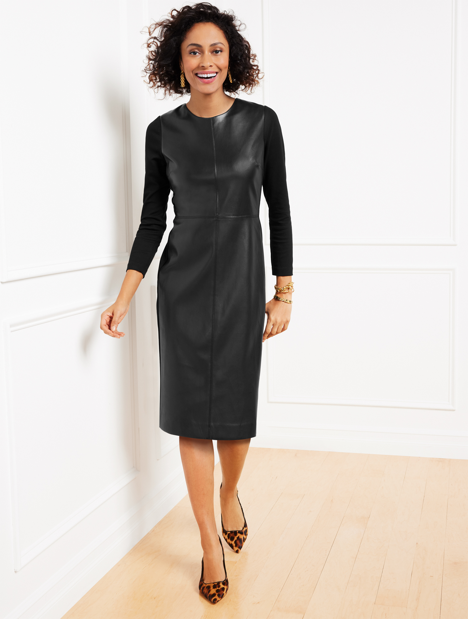 green emerald velvet dress Diana Smocked Waist Faux Leather Fate Dress- Sale M