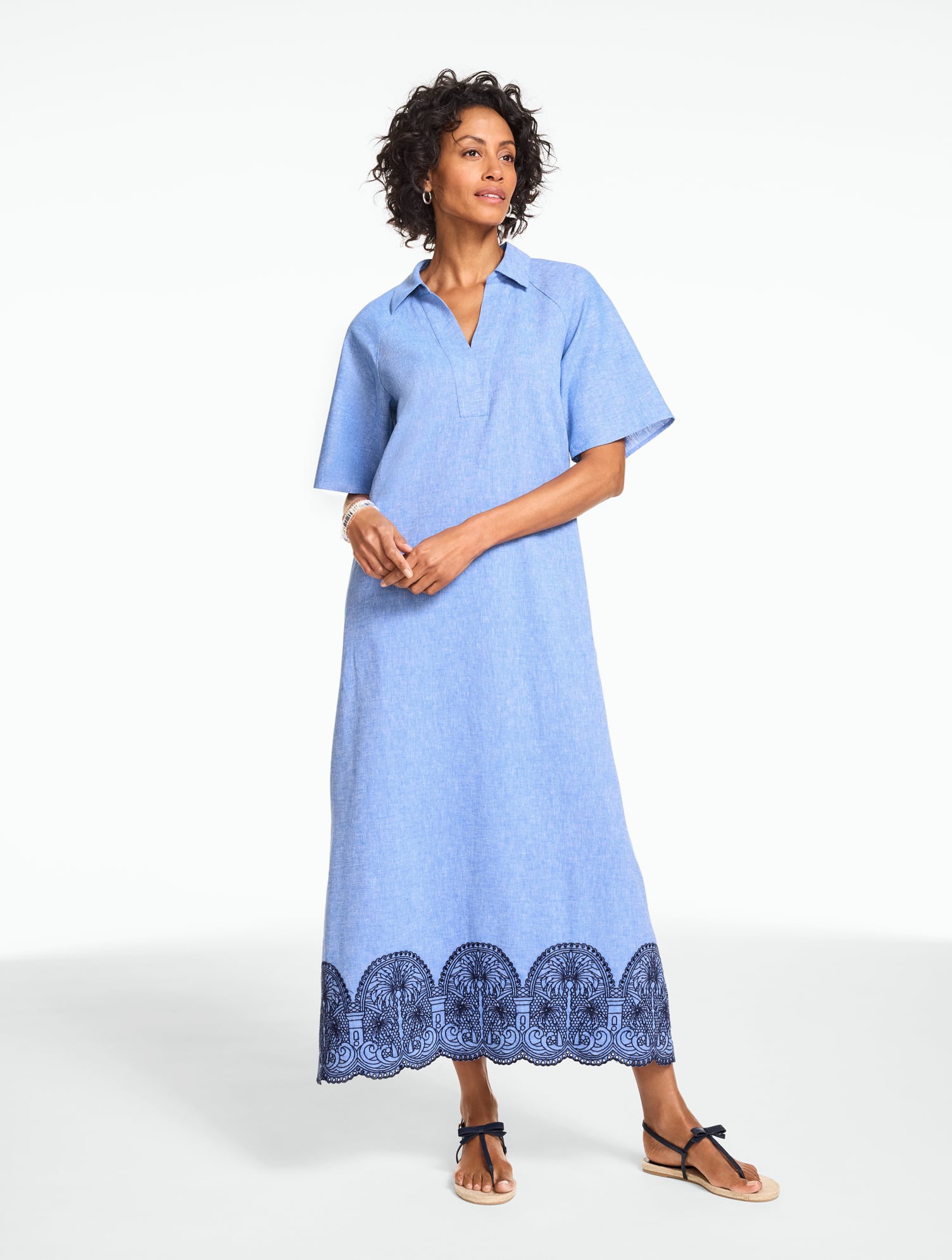 Embroidered Linen Blend Kaftan
