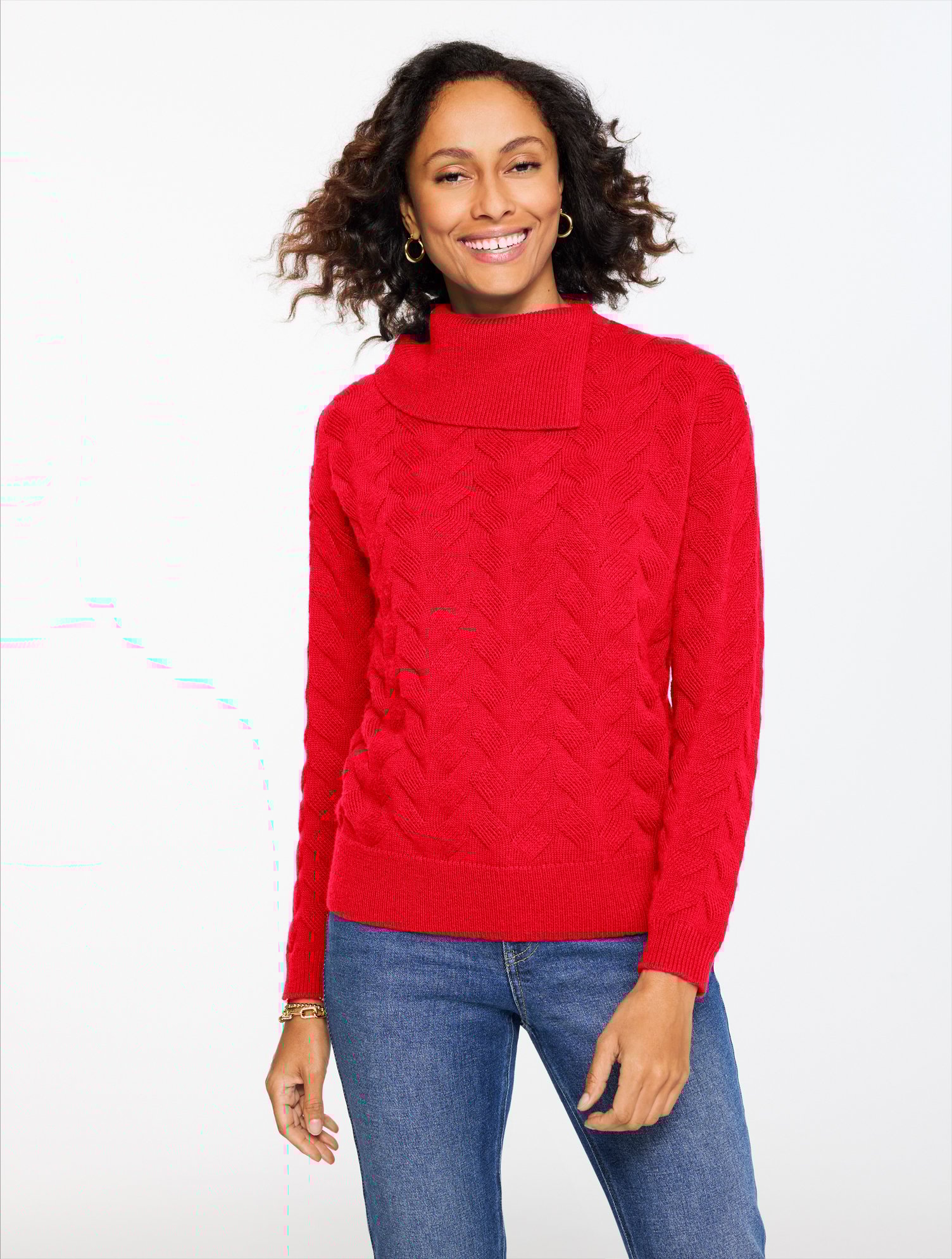 Talbots Plus Size - Basketweave Split Neck Sweater - Red - X