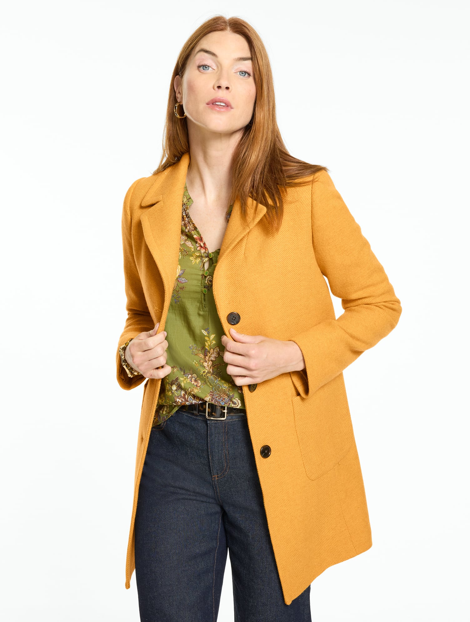 Herringbone Wool Blend Coat