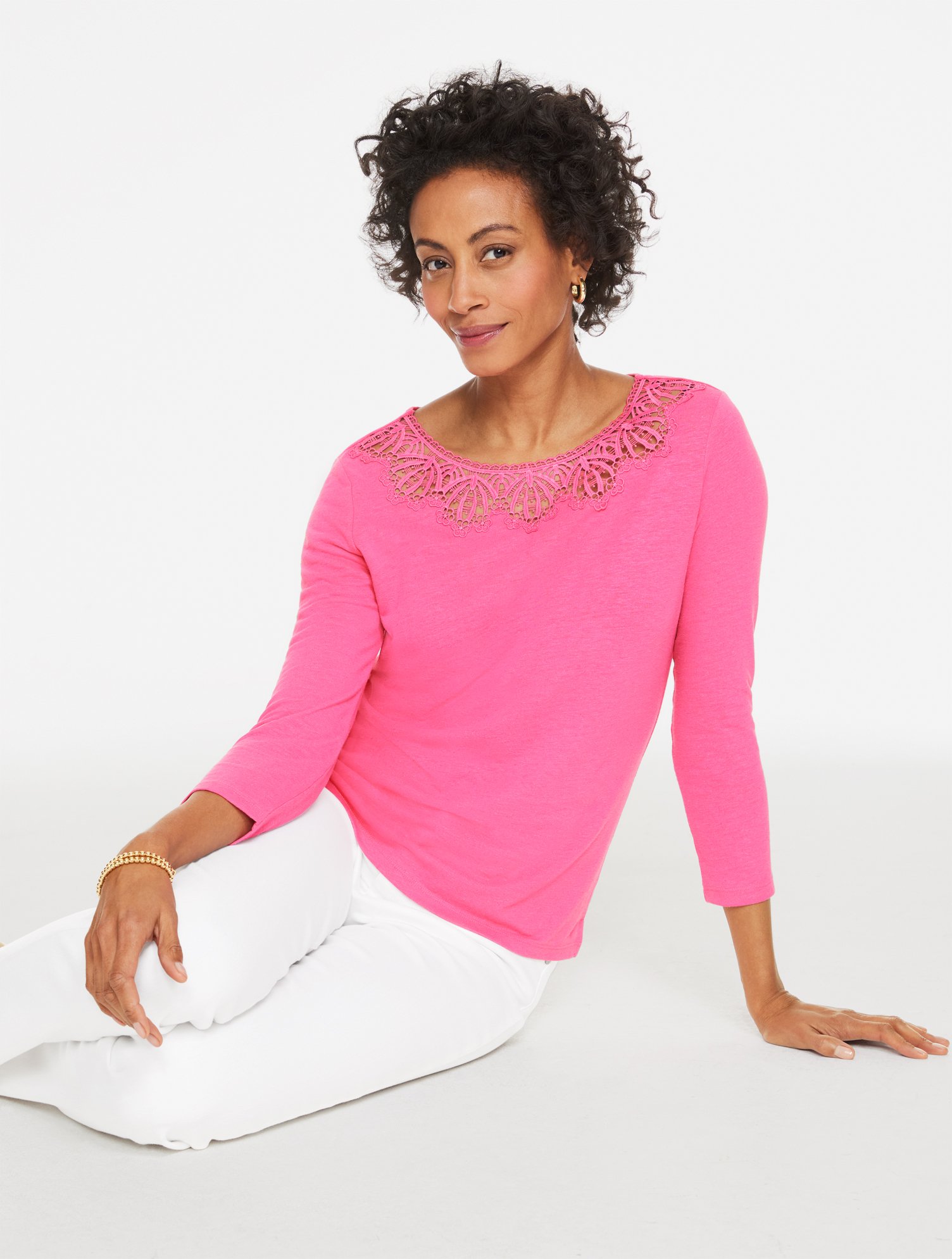 Lace Trim Crewneck Top