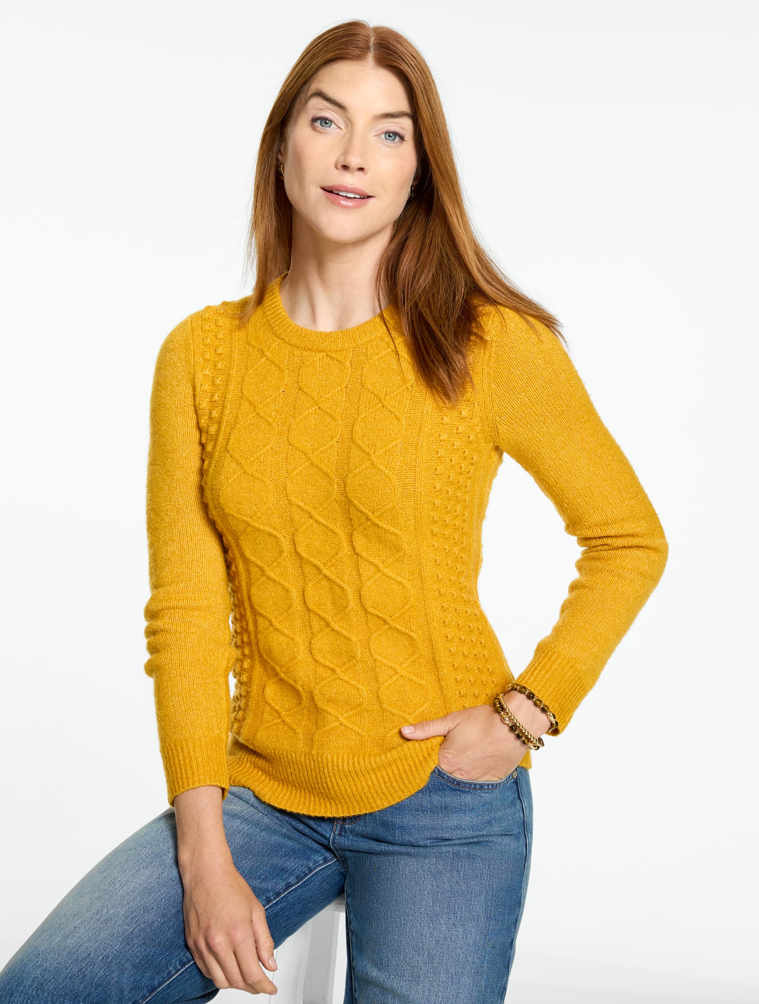 Mixed Cable Knit Crewneck Sweater