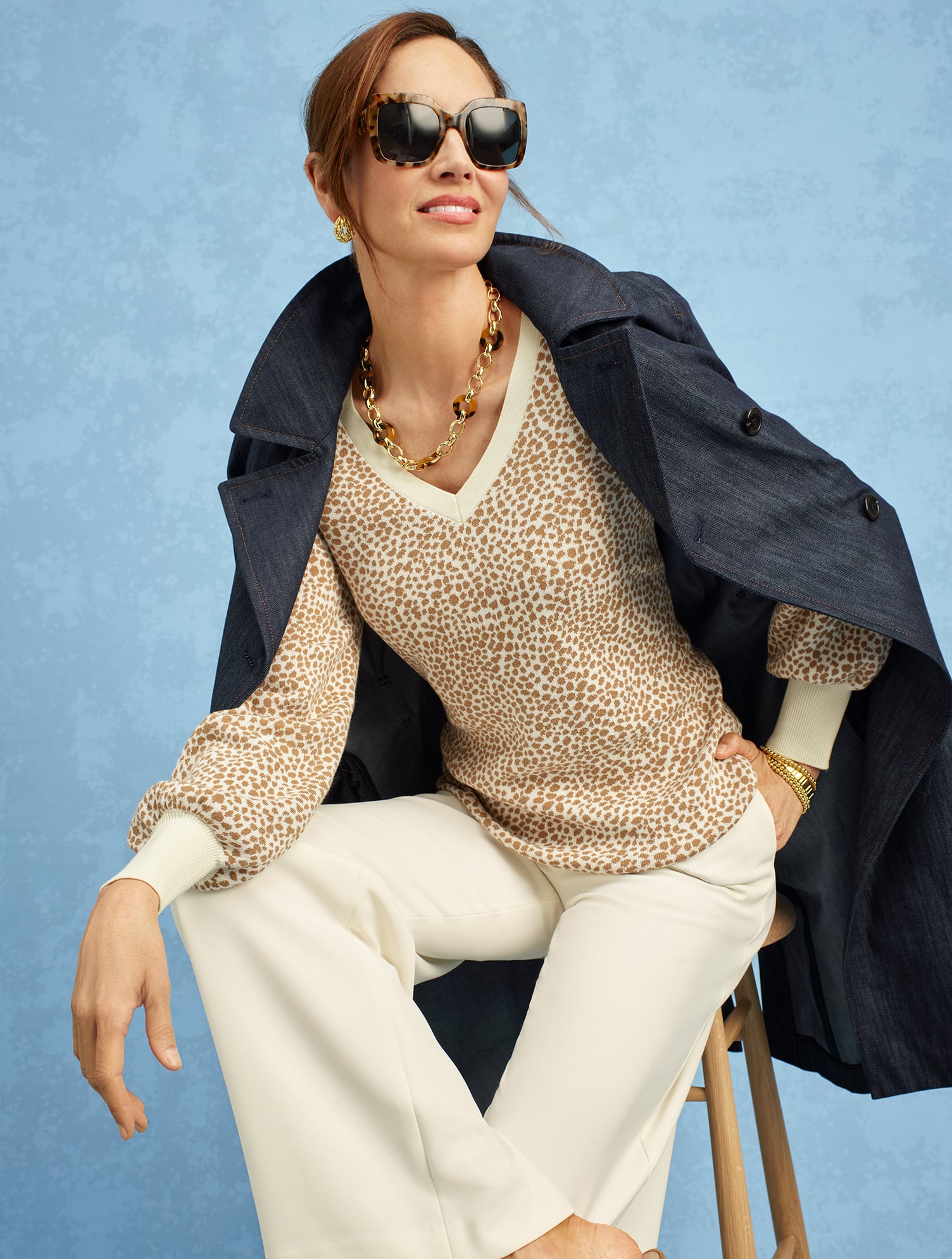 V-Neck Sweater - Mini Leopard
