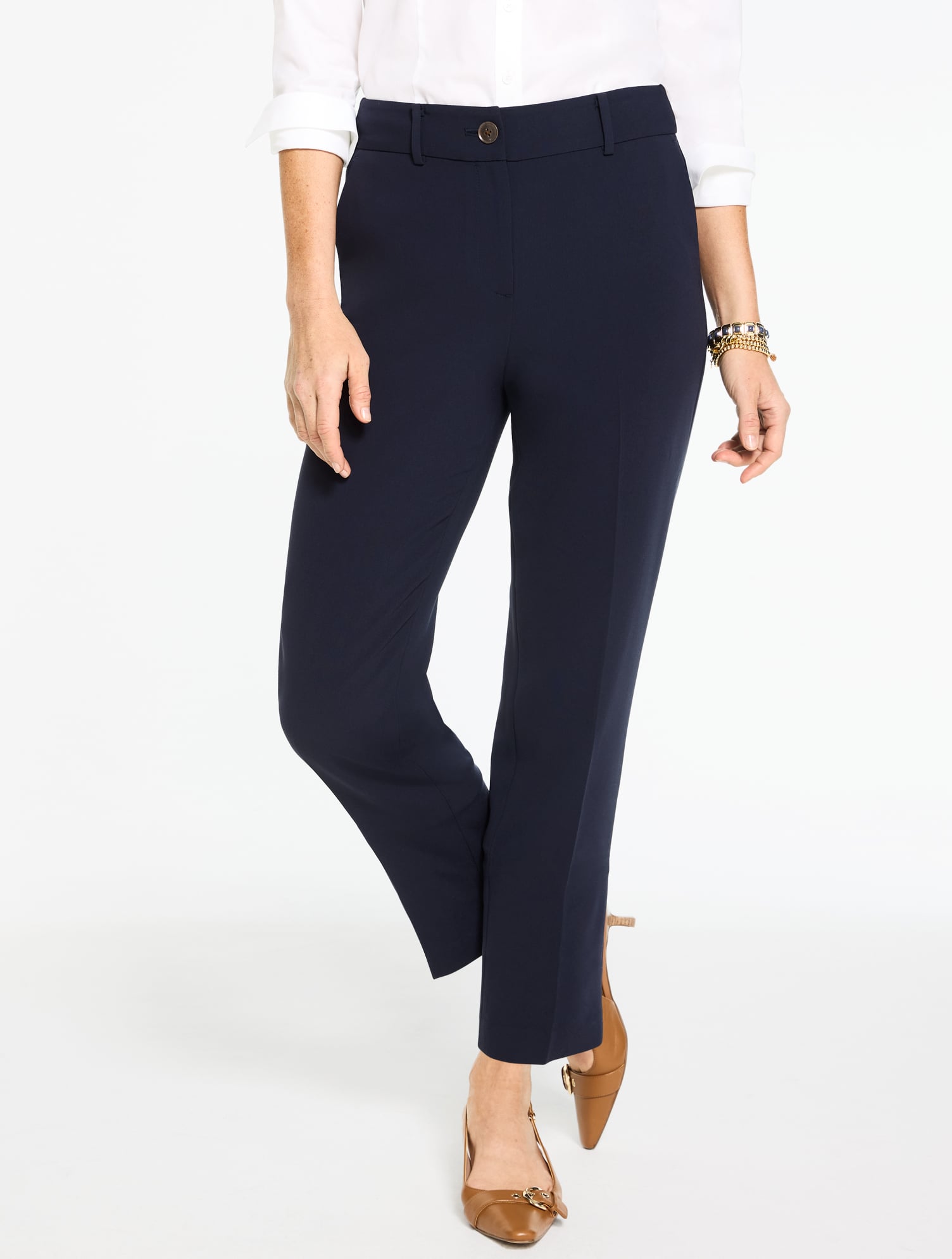 Petite - Straight Leg Easy Travel Pants - Blue - 14 Talbots
