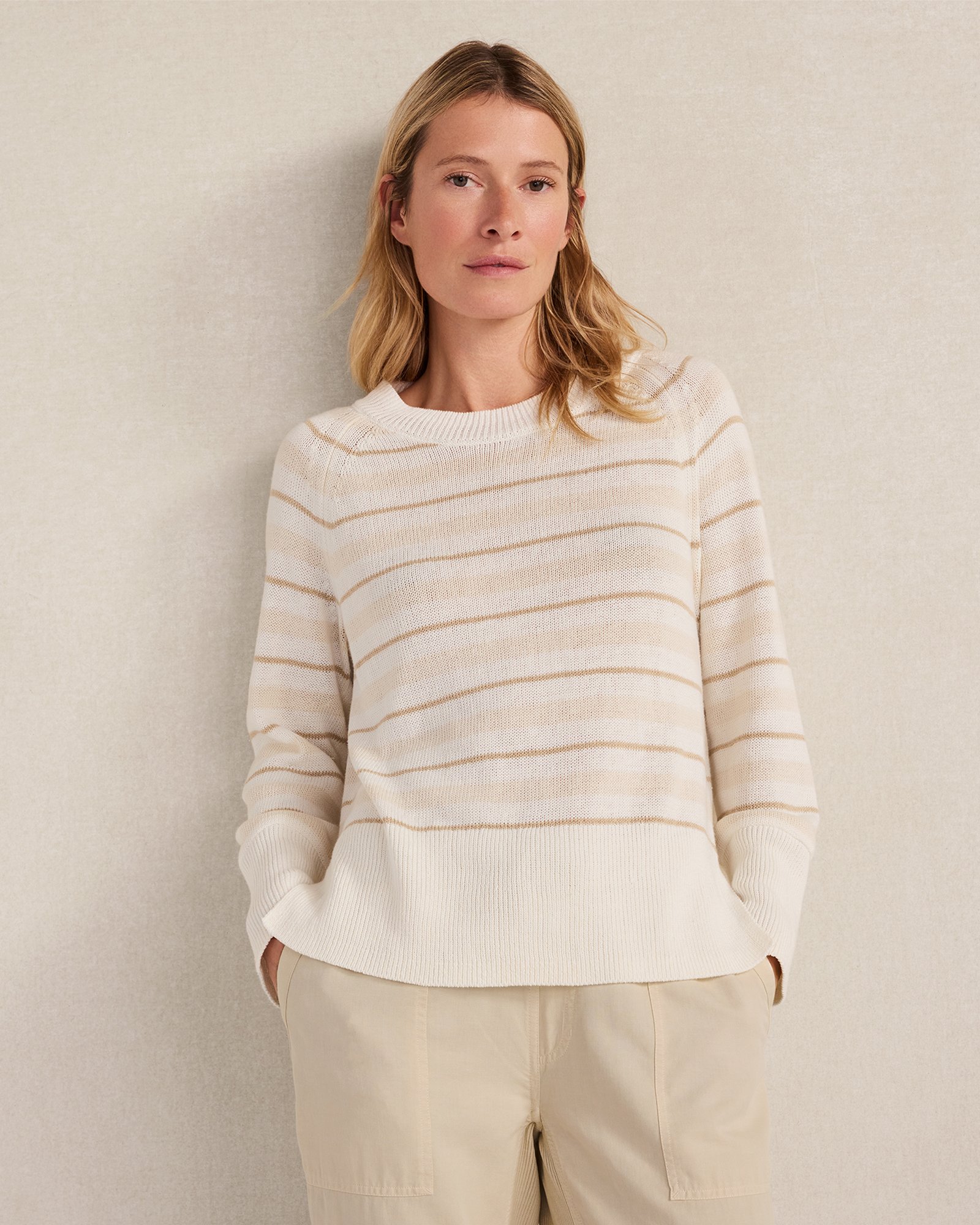 Cotton Linen Double Stripe Crewneck