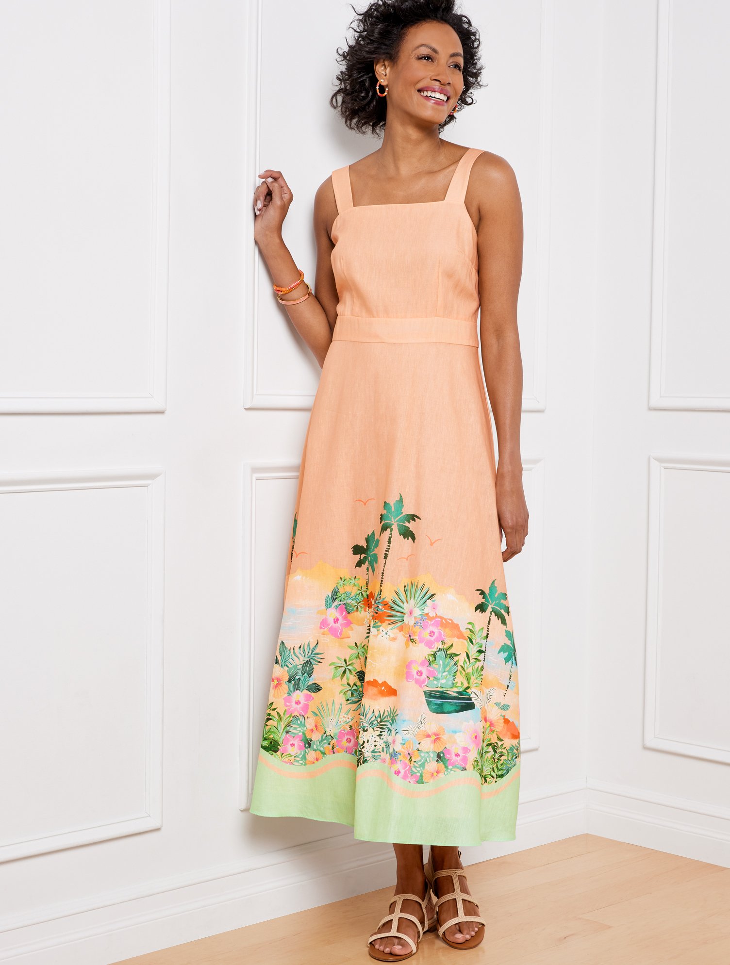Shop Talbots Linen Maxi Dress - Sunset Horizon - Tropical Peach - 18