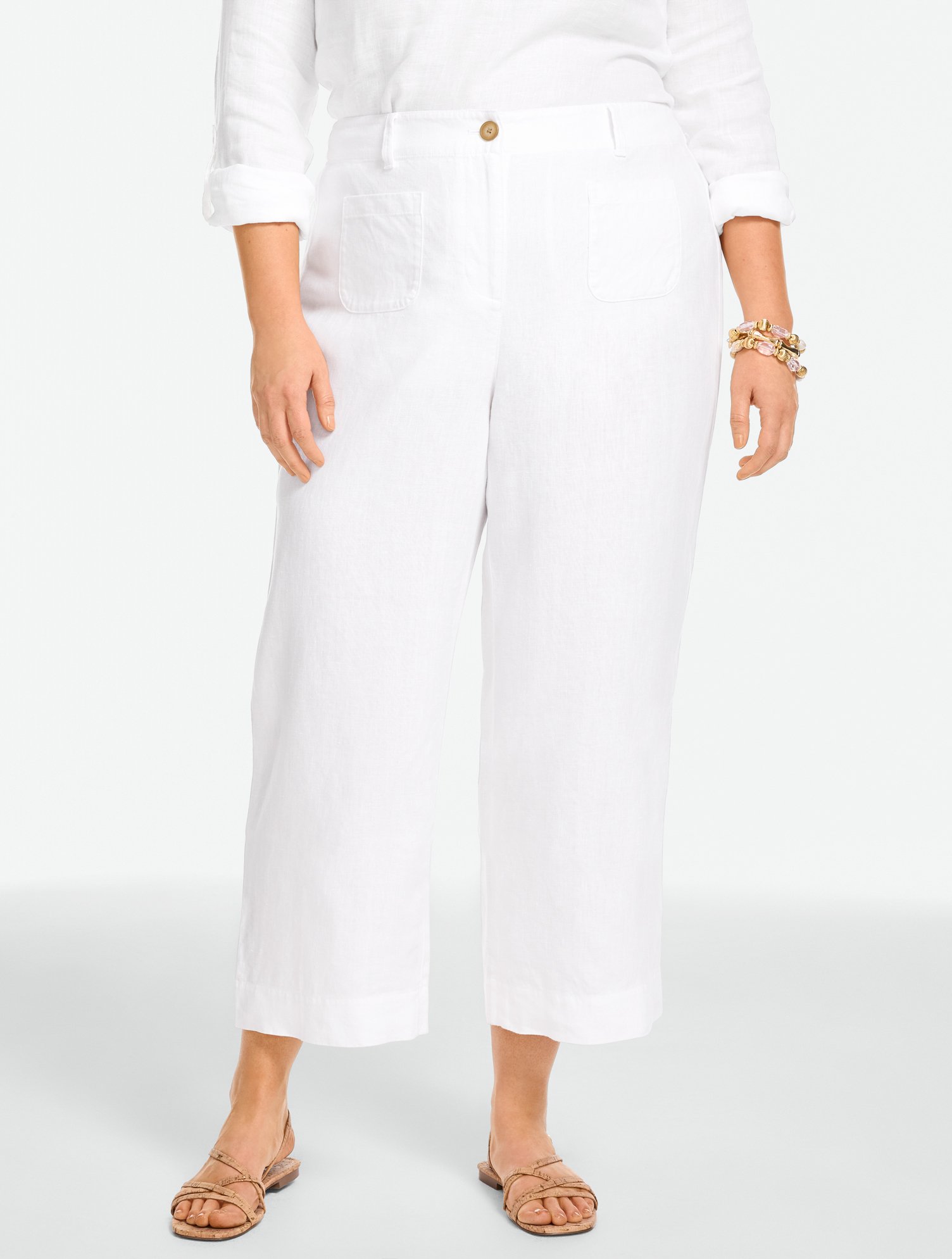 Washed Cotton Wide Crop Patch Pocket Pants