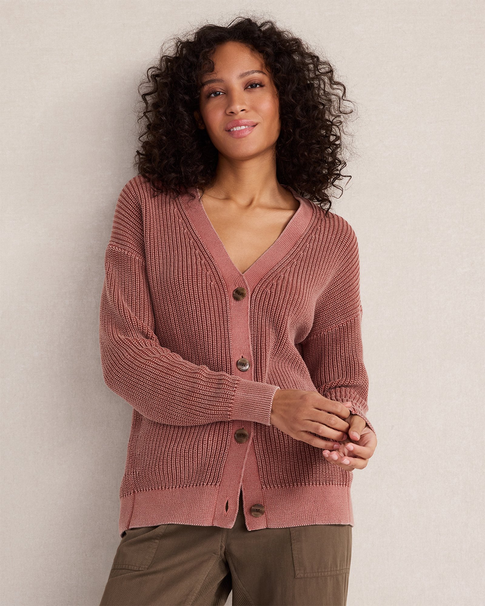 Garment-Dyed Organic Cotton Shaker Stitch Cardigan | Haven Well Within