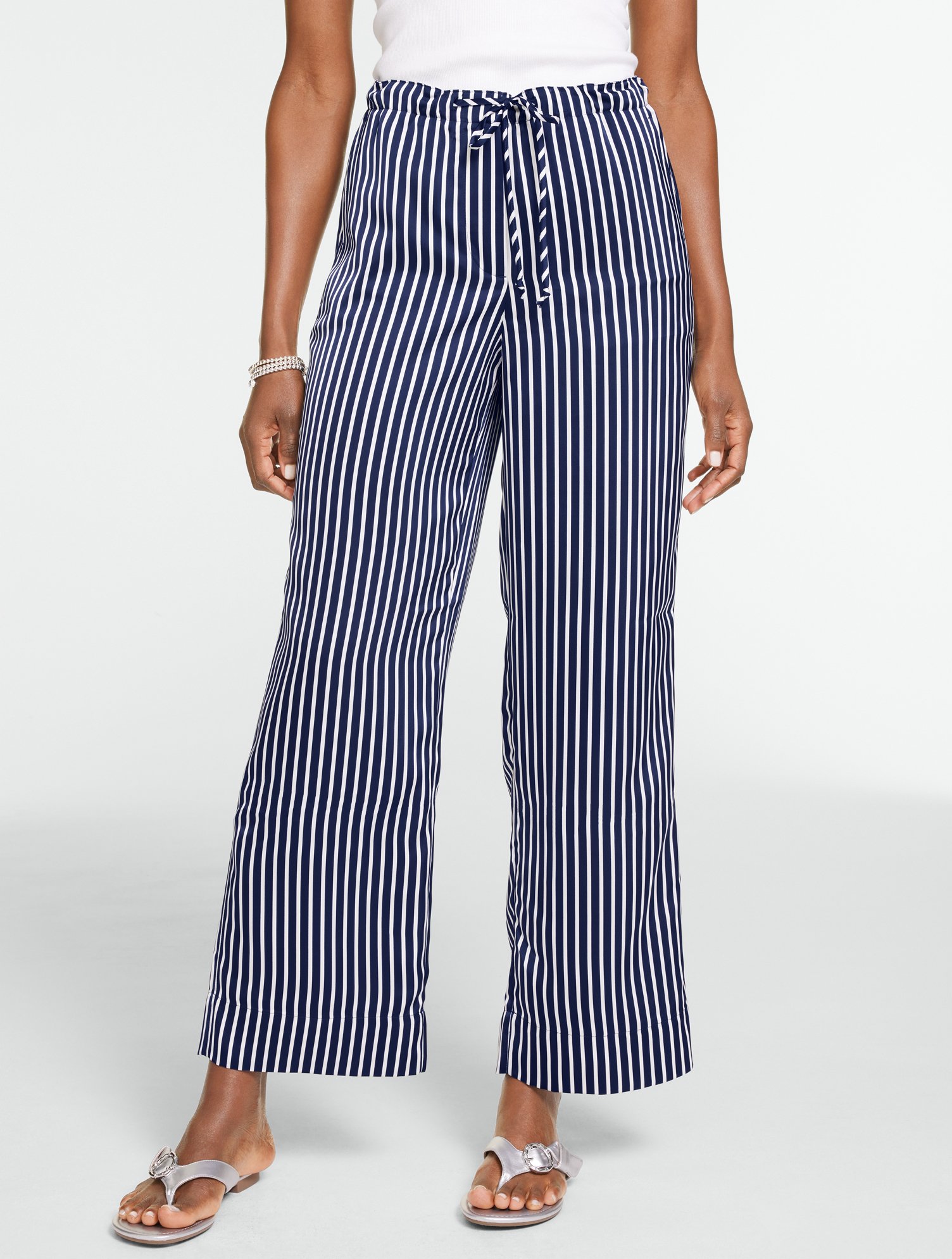 Satin Wide Ankle Pants - Breezy Way Stripe