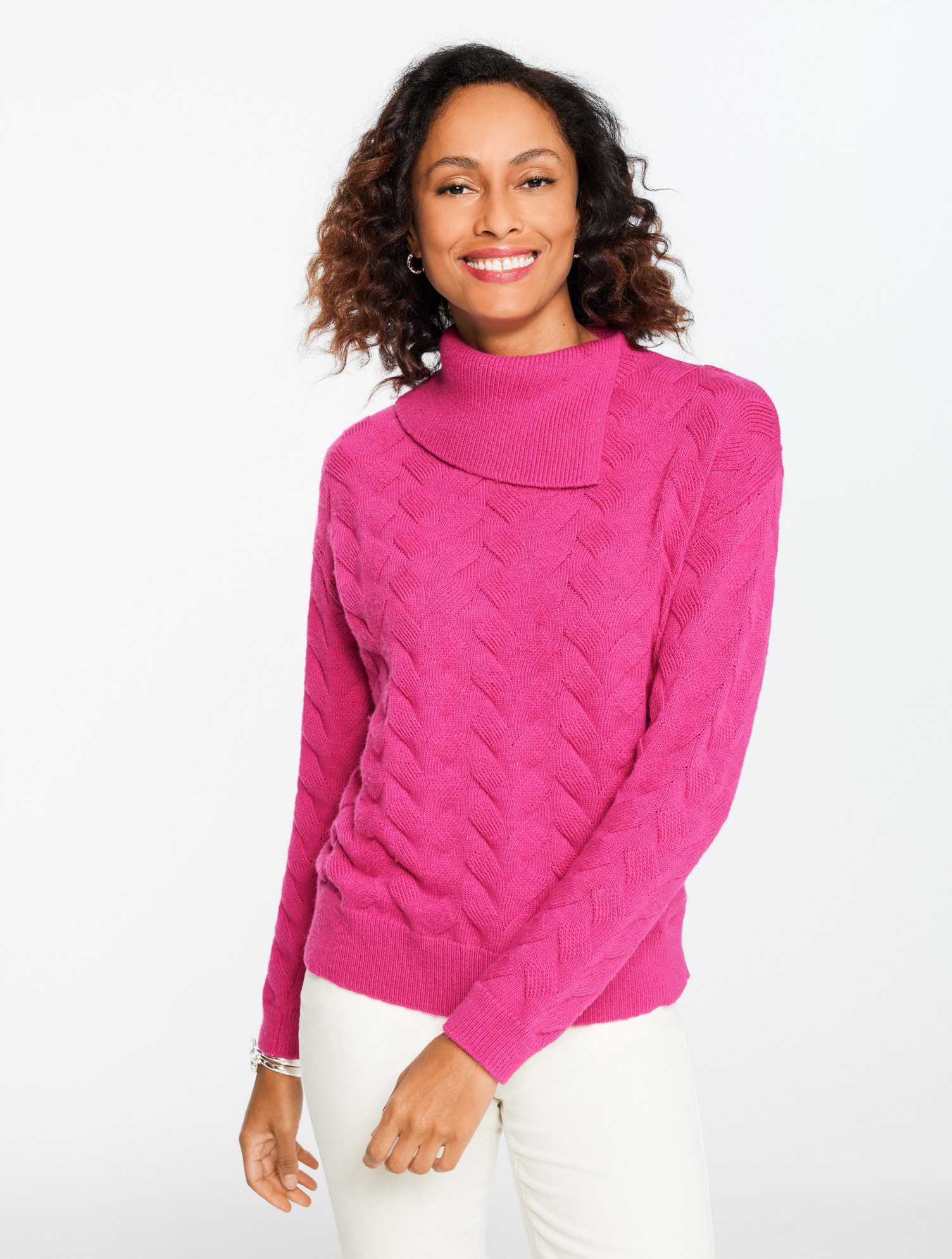 Talbots Plus Size - Basketweave Split Neck Sweater - Very Berry Heather - 2x  In Pink