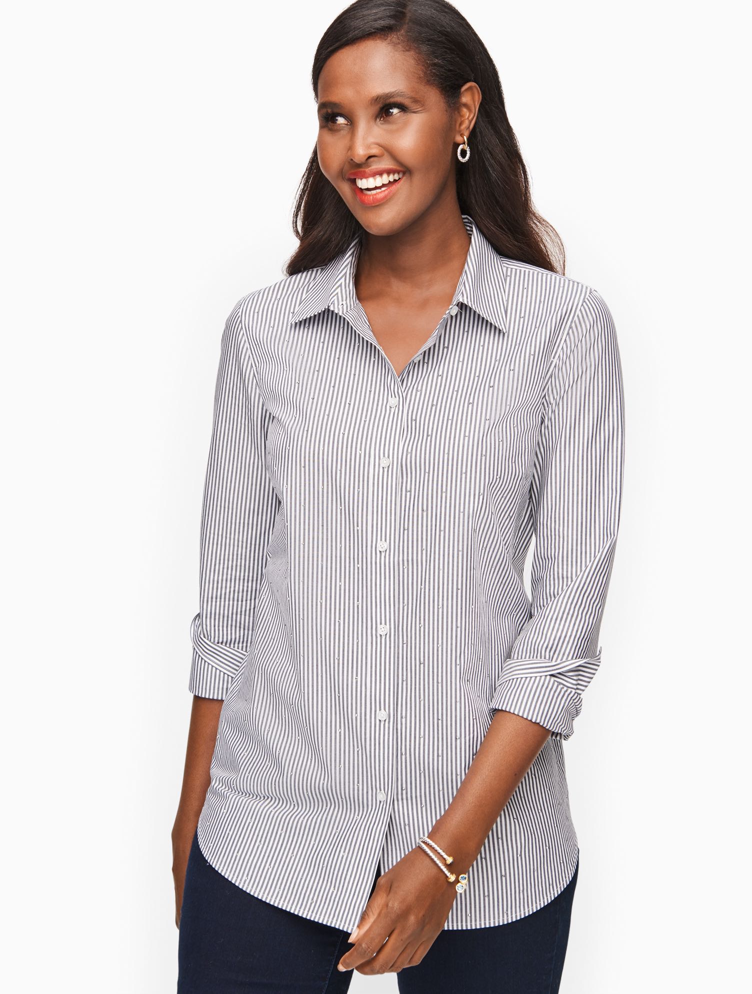 Sparkle Stripe Button Front Shirt | Talbots