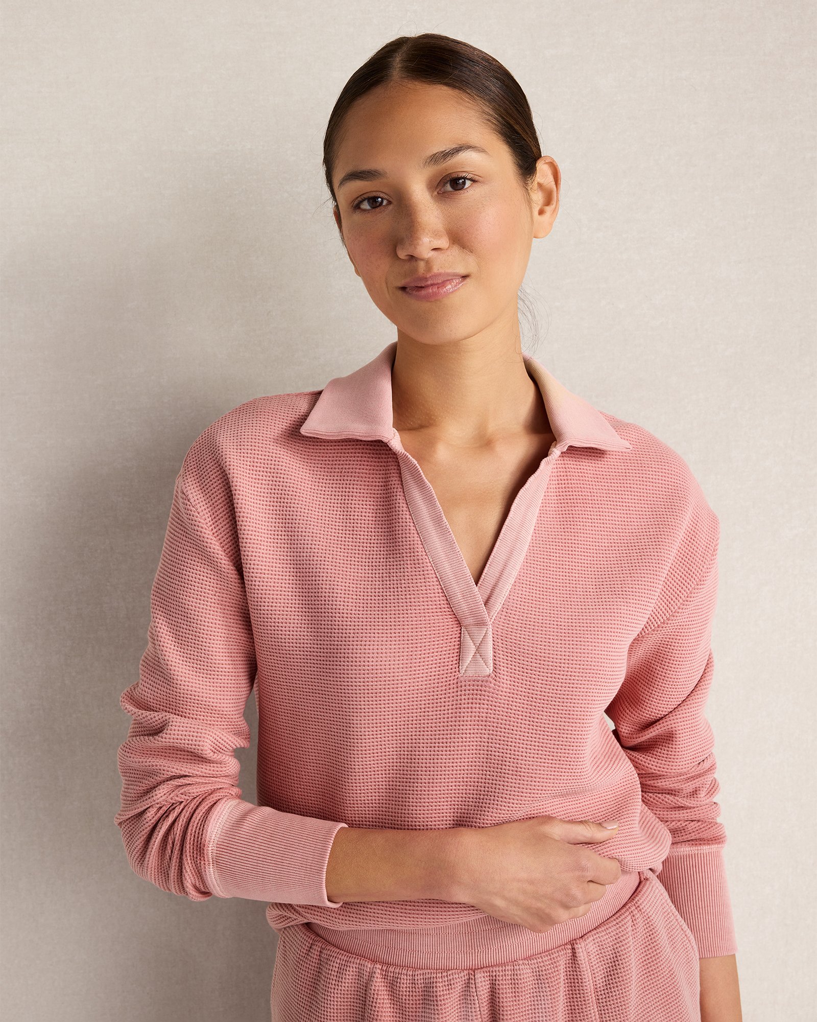 Organic Cotton Waffle Johnny Collar Top