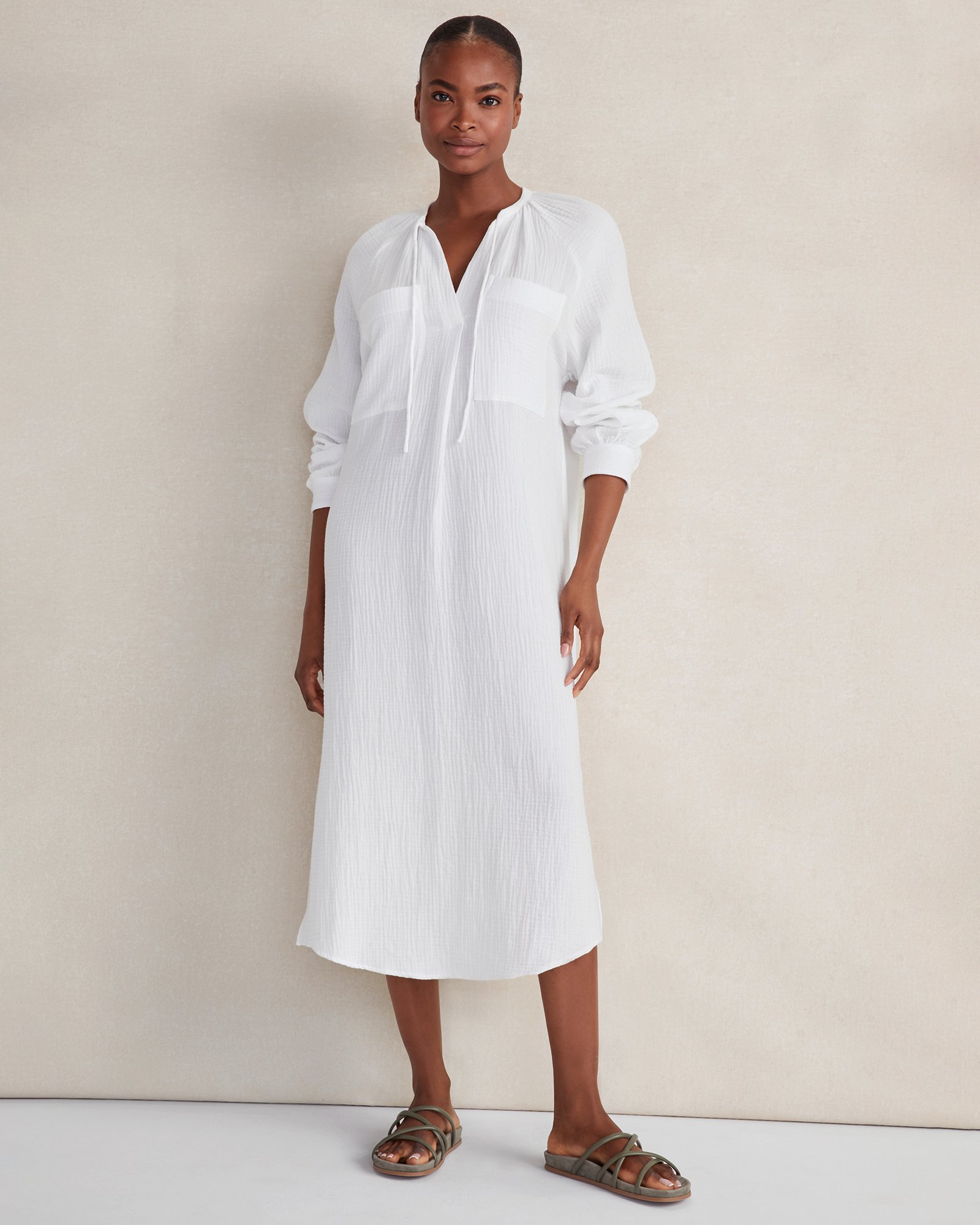 Talbots Organic Cotton Gauze Pocket Dress - White - Medium